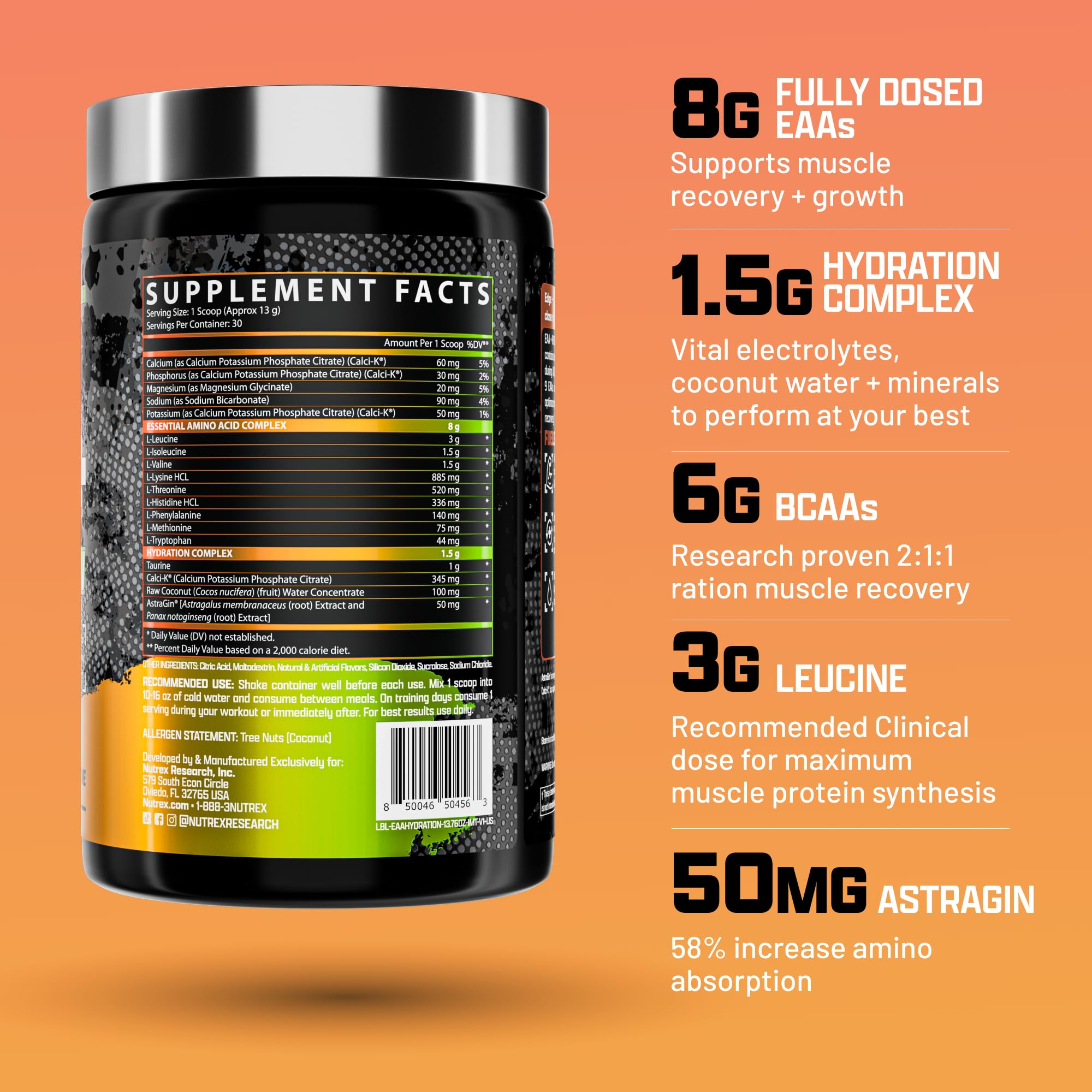 Nutrex Research EAA Hydration | EAAs + BCAA Powder | Muscle Recovery, Strength, Muscle Building, Endurance | 8G Essential Amino Acids + Electrolytes | 30 Servings It's Mango Time Nutrex ResearchBuy Supplements Australia