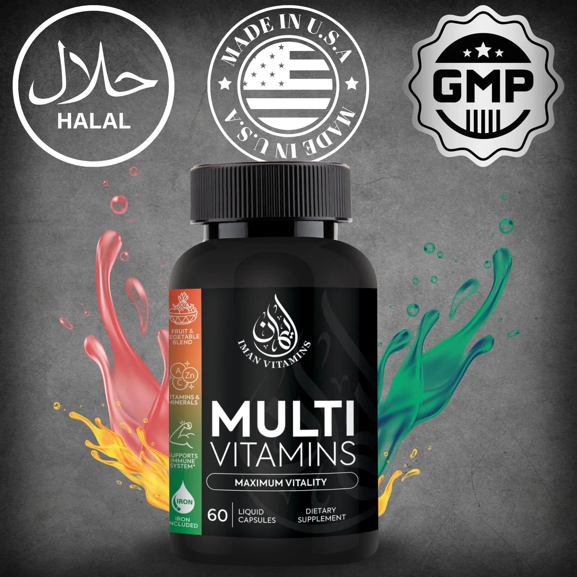 Iman Vitamins Halal Complete Multivitamin Capsules for Adults Men & Women | 42 Fruit & Vegetable Blend Iman Vitamins
