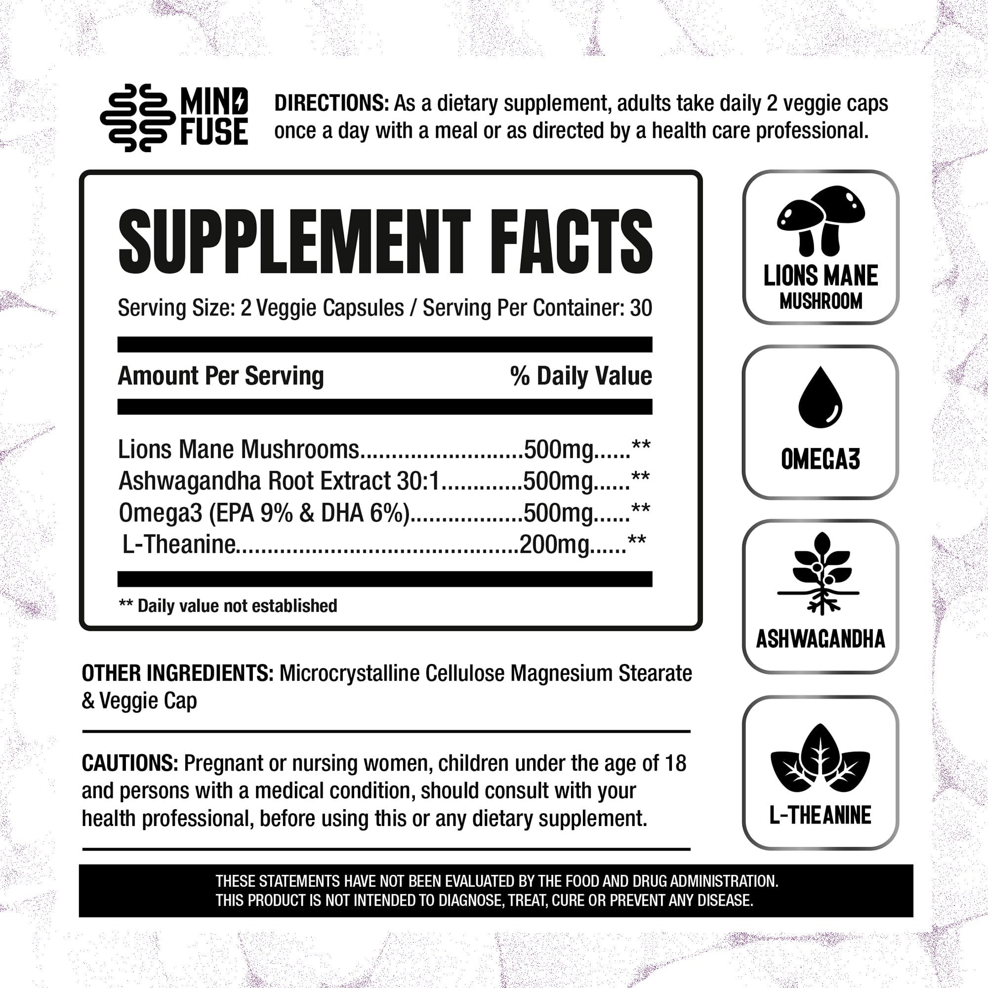 Nootropic Memory Booster Supplement for Adults - Lion’s Mane Capsules with Omega-3, Ashwagandha & L-Theanine for Focus & Memory - Gluten-Free 60 Capsules Mind FuseBuy Supplements Australia