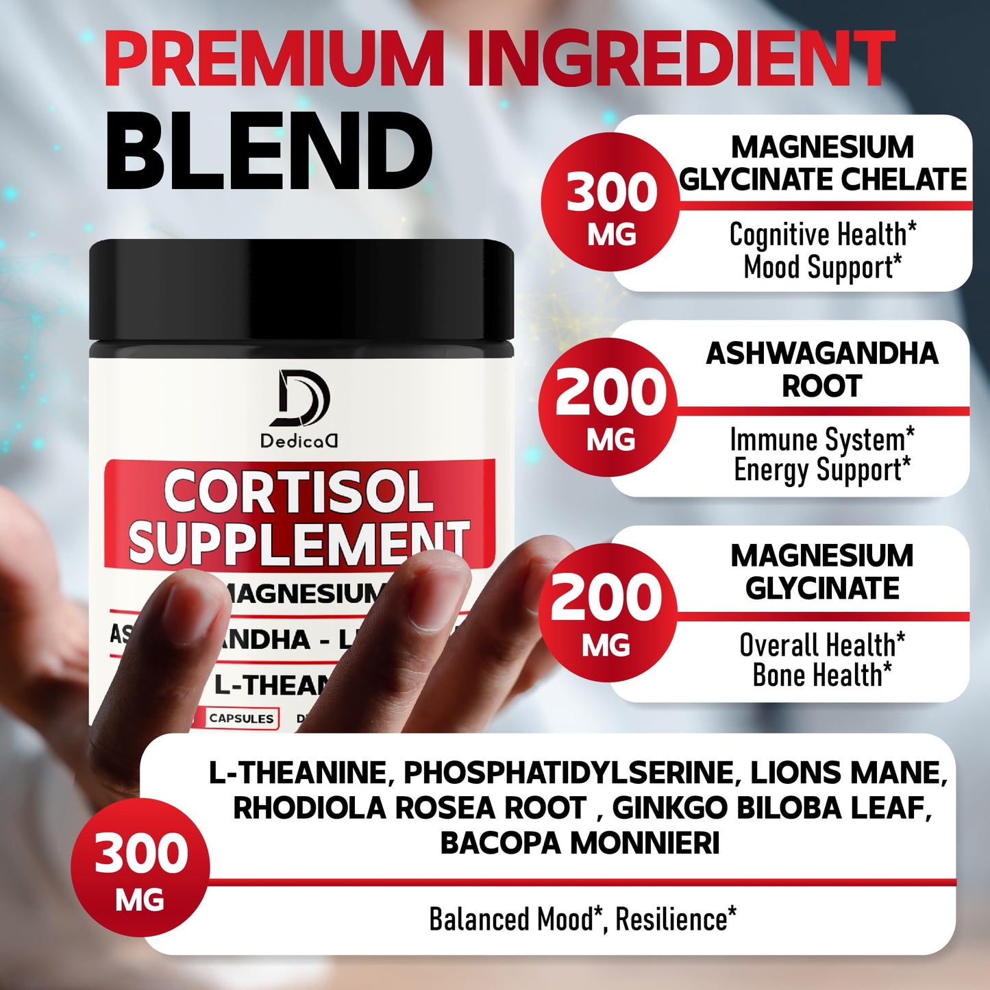 DEDICAD 9in1 Cortisol Supplement - Ashwagandha and Magnesium Glycinate and Chelate - Brain Health & Restful Night & Mood Balance - 90 Capsules Supply 45 Days DEDICAD buy supplements Au