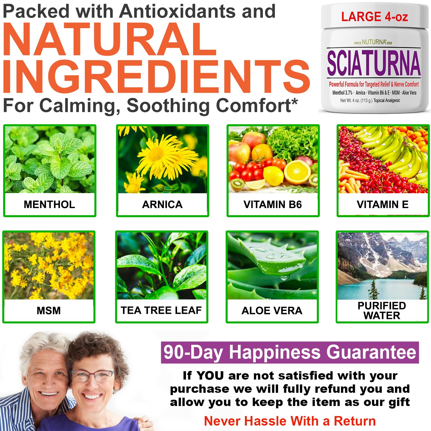 Sciatica Nerve Cream - Maximum Strength Comfort Cream for Feet, Hands, Legs, Toes, Back - Natural Ultra Strength Arnica, MSM, Menthol, Soothing Comfort, Large 4 Oz NuturnaBuy Supplements Australia
