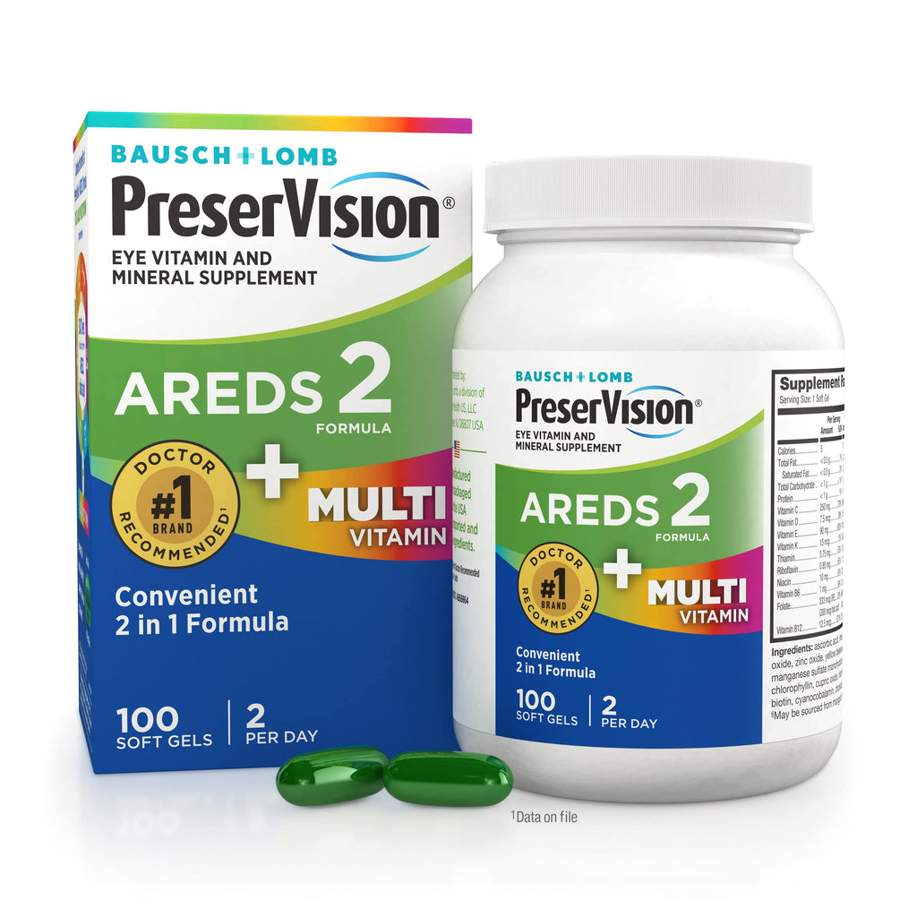 PreserVision AREDS 2 + Multivitamin, #1 Eye Doctor Recommended Brand, 2-in-1 Eye Vitamin with Lutein, Zeaxanthin, Zinc, and Vitamin C, D & E, 100 Softgels PreserVisionBuy Supplements Australia