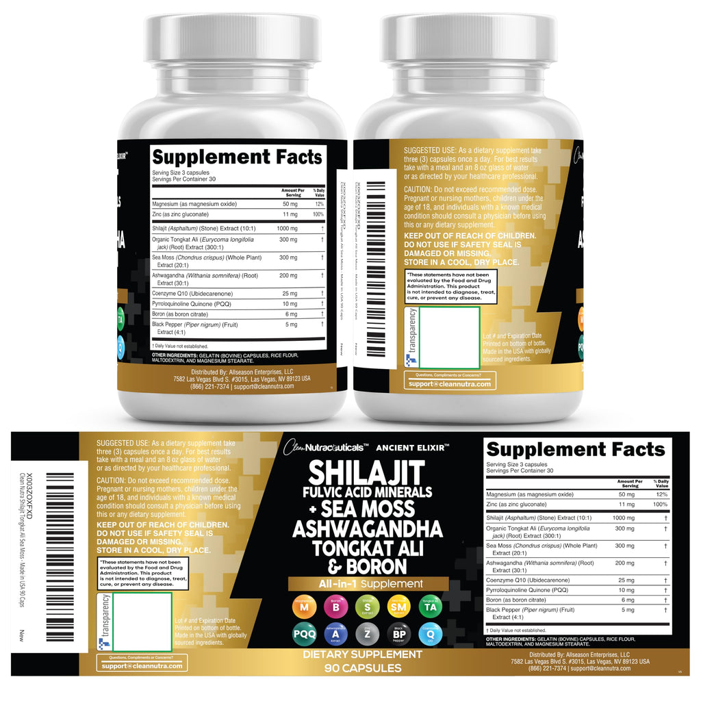 Clean Nutraceuticals Shilajit Supplement for Men with Sea Moss, Tongkat Ali, Ashwagandha, Boron, Zinc, CoQ10, PQQ - Fulvic Acid Capsules - Energy Support - 90 Count - Resin, Gummy & Powder Alternative Clean NutraceuticalsBuy Supplements Australia