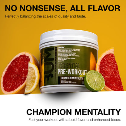 RAW Essential Pre-Workout Powder (Champion Mentality) - Chris Bumstead Sports Nutrition Supplement for Men & Women - Preworkout Energy Powder with Caffein