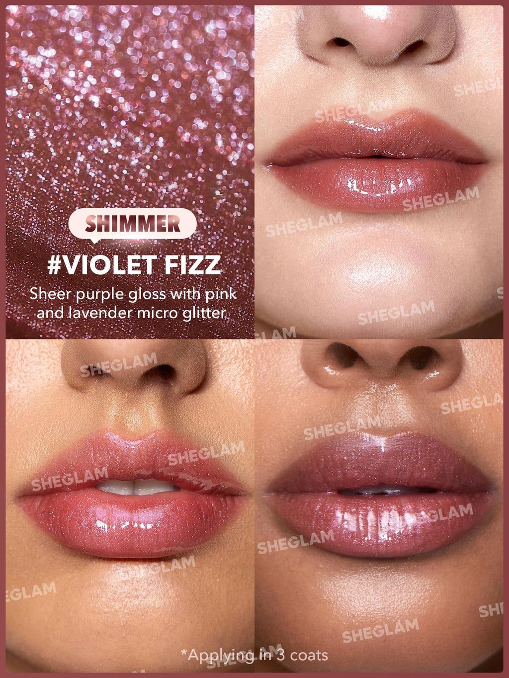 SHEGLAM Pout-Perfect Moisturizing Solid Lip Gloss Shimmer Lip Plumper - Violet Fizz SHEGLAMBuy Supplements Australia