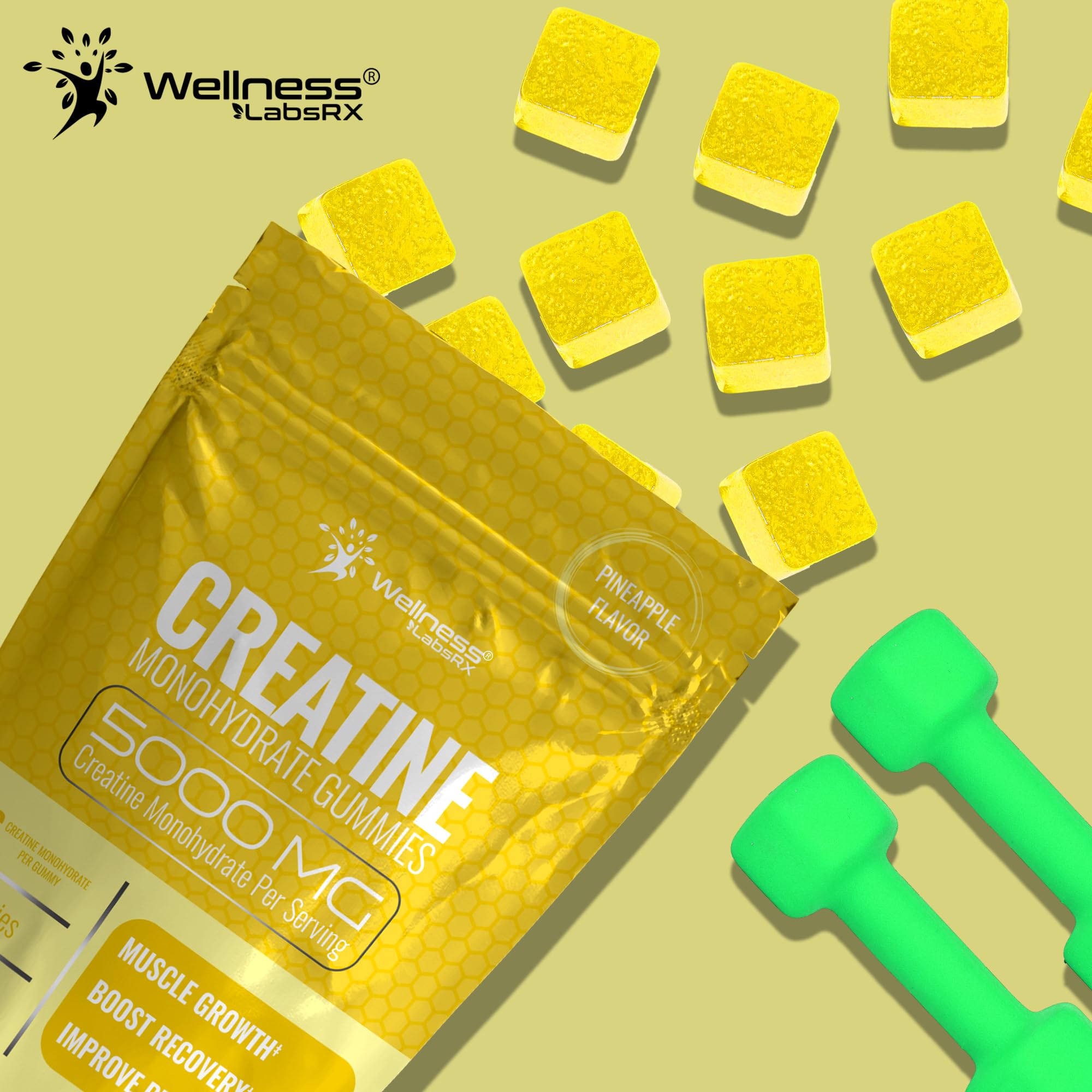 Creatine Gummies 5000mg, 30 Servings Creatine Monohydrate Gummies - Third-Party Tested Creatine for Women, Pineapple Flavor Creatine for Men, Muscle Growth,