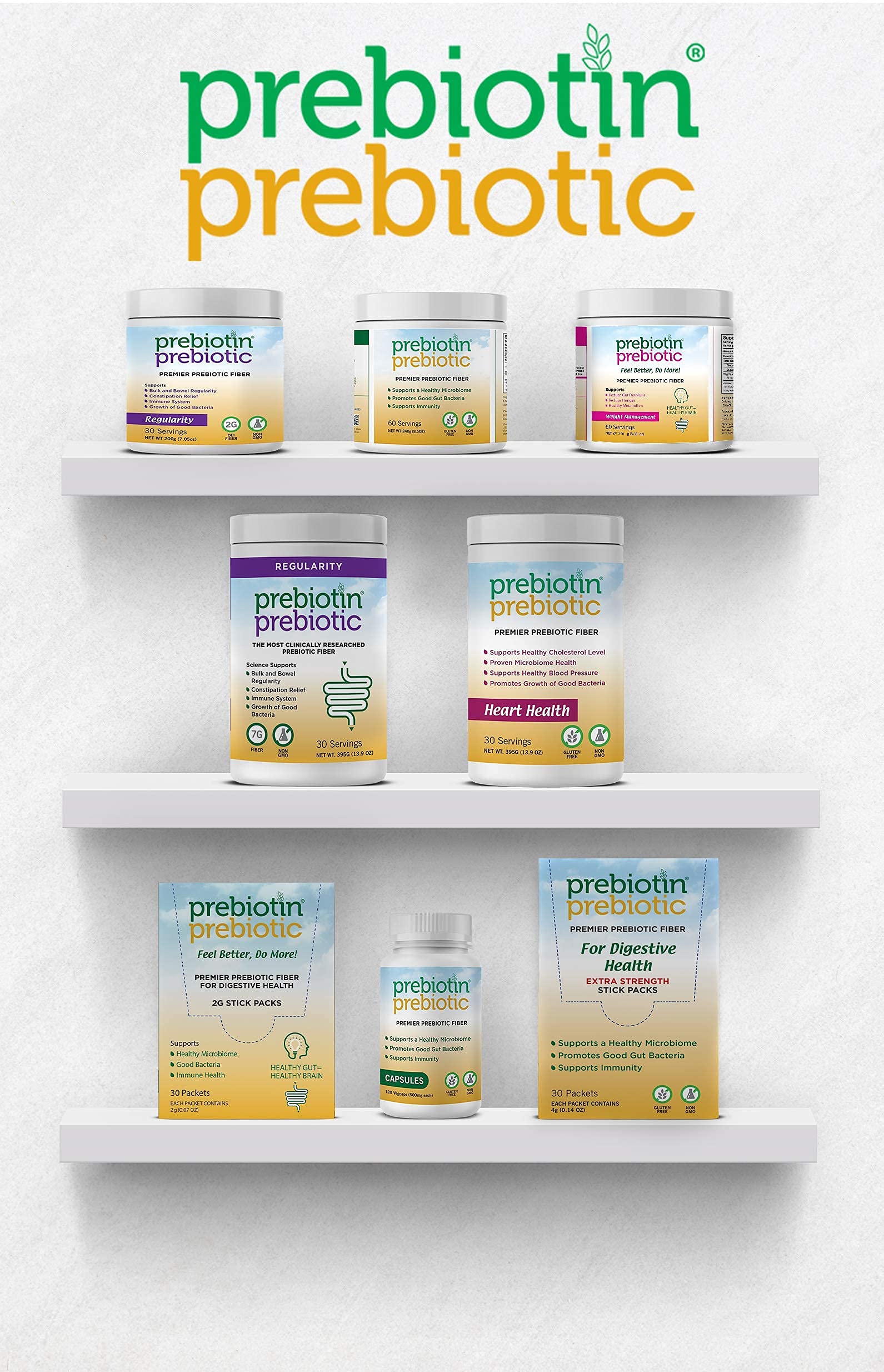 Prebiotin Prebiotic Fiber Supplement Powder  8.68 oz  Supports Digestive Health  High Fiber, Boosts Probiotics, Reduces Hunger  All-Natural, Gluten-Free