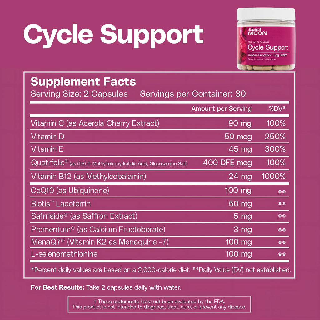 Mineral Moon Hormonal Support Bundle - Menstrual Supplement + Cycle Support - Aid Ovulation, Hormonal Balance & PMS Support - Reduce Period Cramps & Fatigue - Antioxidant Ovarian Support Vitamins Mineral Moon buy supplements Au