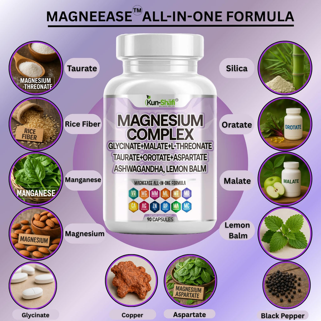 Kun Shafi Magnesium Complex with Magnesium Glycinate Malate, L-Threonate, Taurate, Orotate, Zinc,Aspartate, Copper Manganese & Vitamin D3 B6 Complex - 1Pack Kun Shafi buy supplements Au