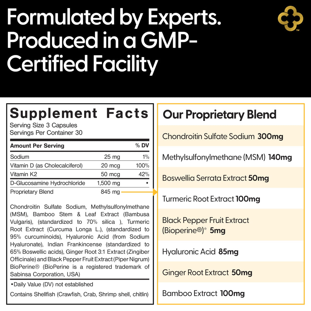 Campio Glucosamine Chondroitin MSM All-in-One Joint Support Supplement Turmeric, Hyaluronic Acid, Boswellia, Ginger Root, Bamboo, BioPerine, Black Pepper, Supports Joint Health & Flexibility 90 Count CampioBuy Supplements Australia