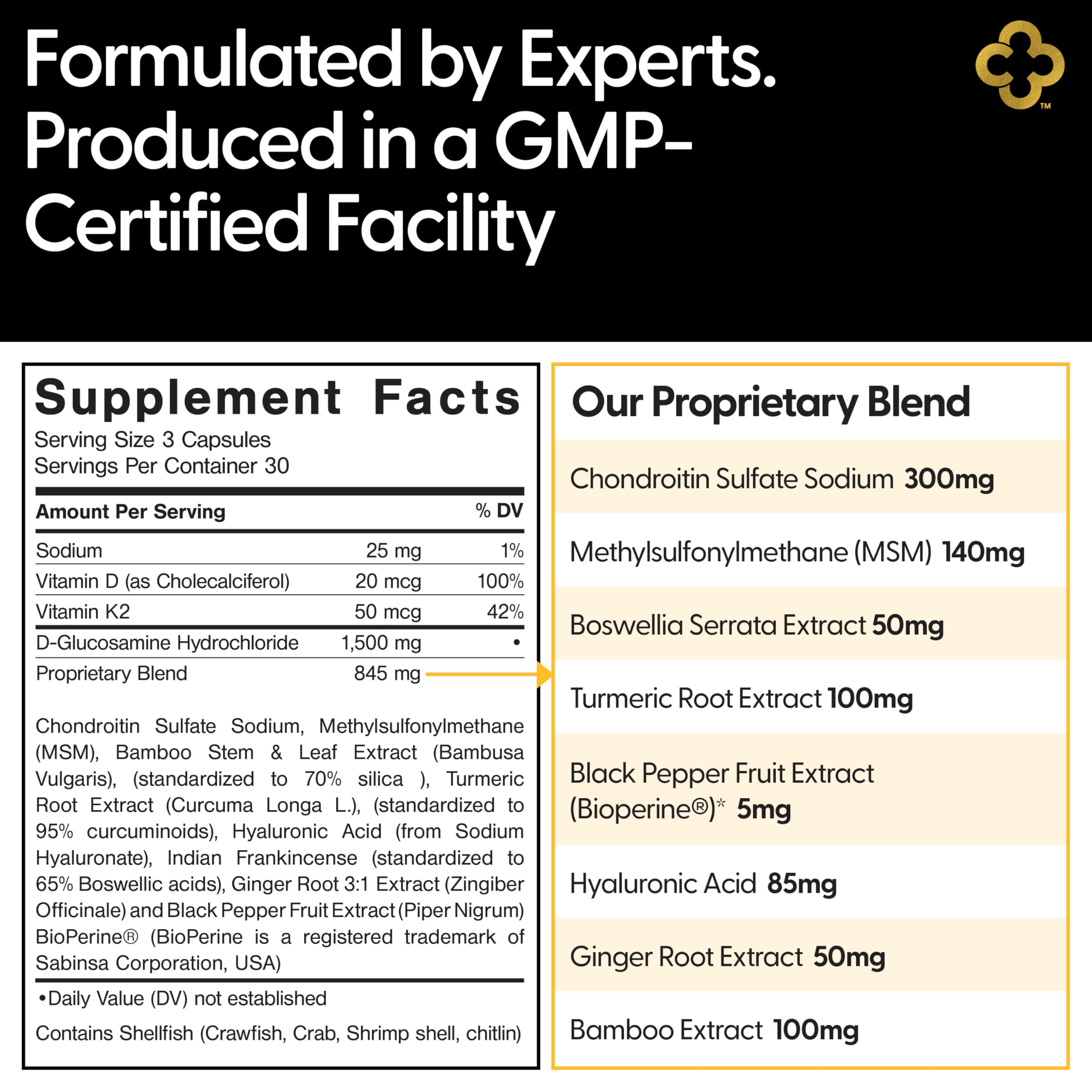 Campio Glucosamine Chondroitin MSM All-in-One Joint Support Supplement Turmeric, Hyaluronic Acid, Boswellia, Ginger Root, Bamboo, BioPerine, Black Pepper, Supports Joint Health & Flexibility 90 Count CampioBuy Supplements Australia