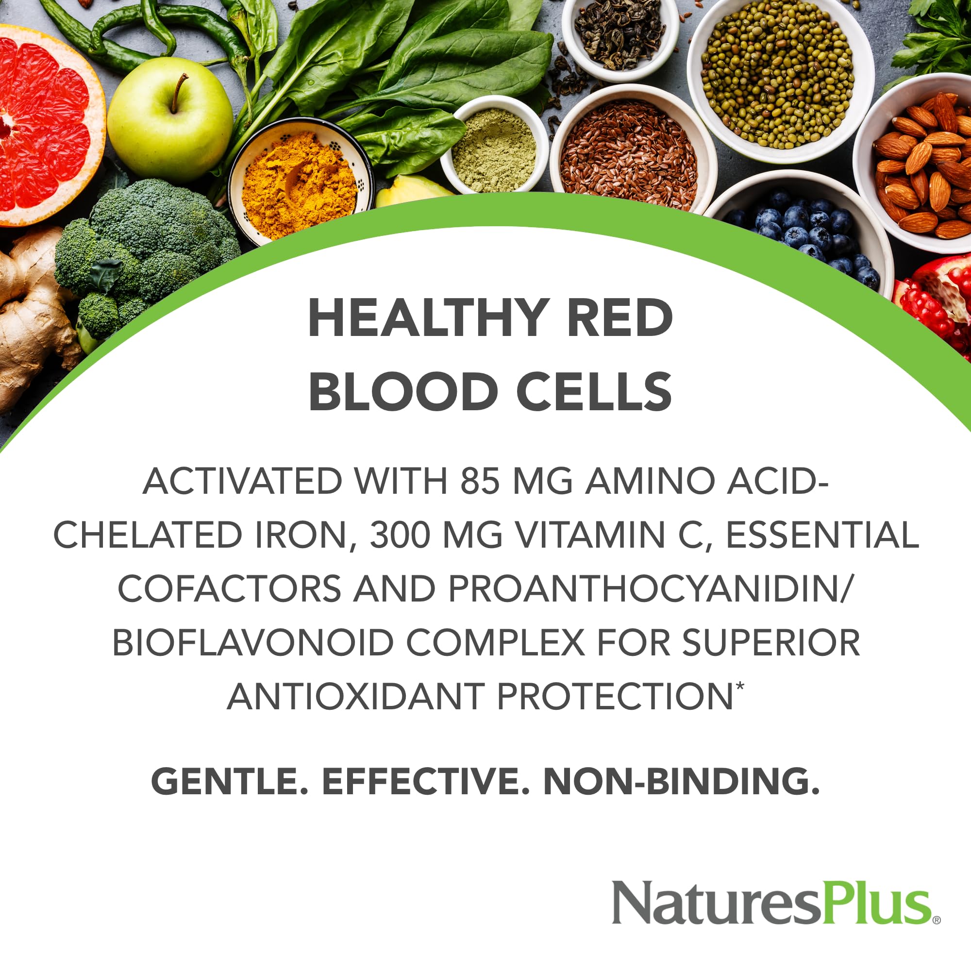 NaturesPlus Hema-Plex Iron - 60 Fast-Acting Softgels - 85 mg Iron + Vitamin C & Bioflavonoids for Healthy Red Blood Cells