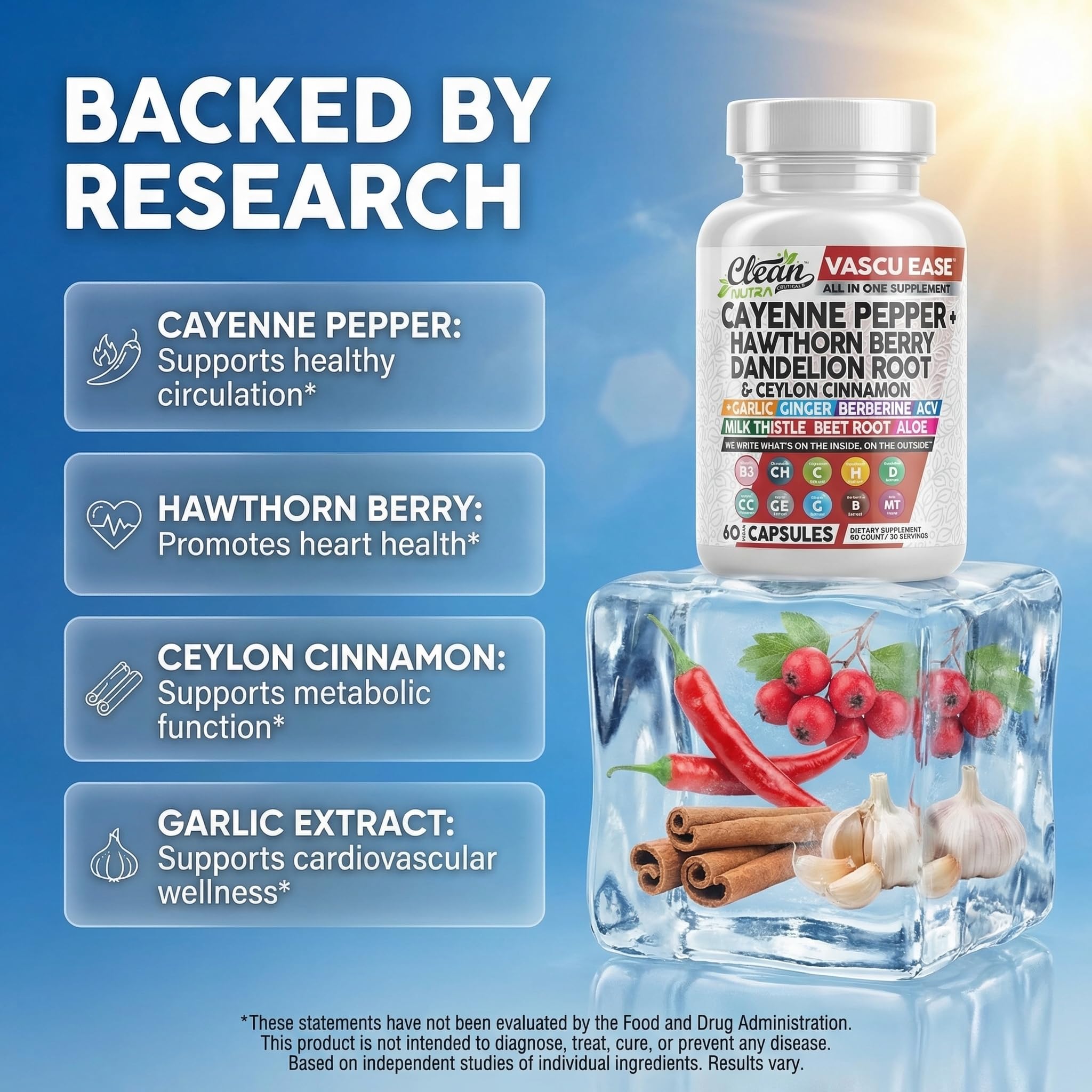 Clean Nutra Cayenne Pepper Capsules Supplement with Hawthorn Berry, Dandelion Root, Ceylon Cinnamon, Garlic, Ginger, Berberine, Apple Cider Vinegar, Milk Thistle, Beet Root, Aloe Vera Pills & More Clean Nutraceuticals buy supplements Au