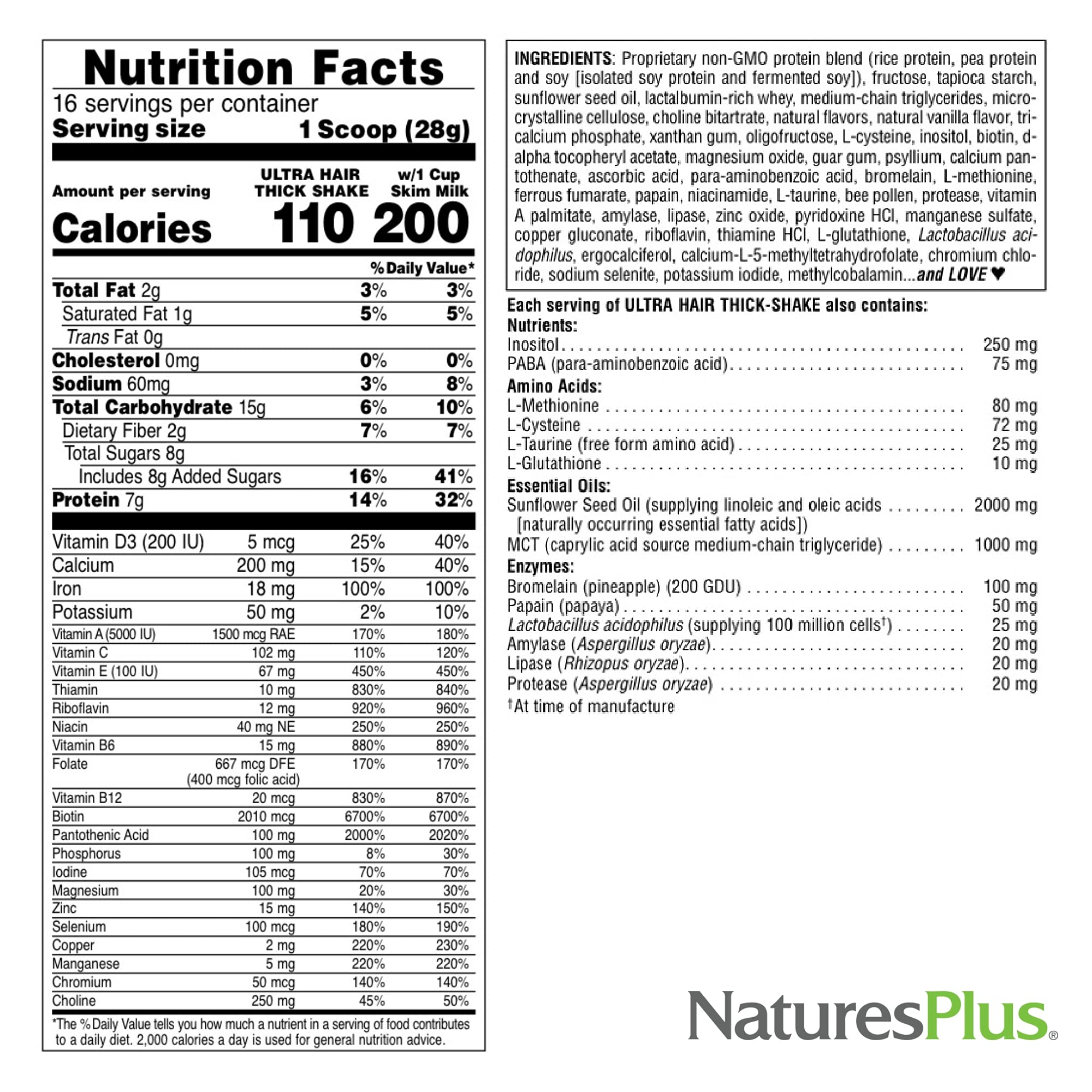 NaturesPlus Ultra Hair Thick Shake - 1 lb - French Vanilla Flavor - Hair Protein Powder for Healthy Growth - With Biotin & Amino Acids - Non-GMO, Gluten-Free - 16 Servings NaturesPlusBuy Supplements Australia