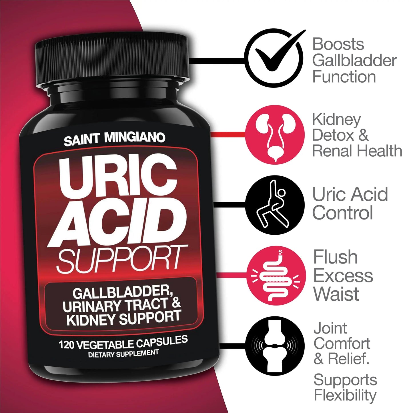 Saint Mingiano Uric Acid Flush for Gout Support -120 Capsules - Supports Kidney Cleanse Detox & Repair, Gallbladder & Urinary Tract Issues - Essential for Detox & Joint Support - Cranberry Extract Saint MingianoBuy Supplements Australia