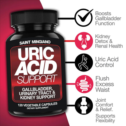 Saint Mingiano Uric Acid Flush for Gout Support -120 Capsules - Supports Kidney Cleanse Detox & Repair, Gallbladder & Urinary Tract Issues - Essential for Detox & Joint Support - Cranberry Extract Saint MingianoBuy Supplements Australia