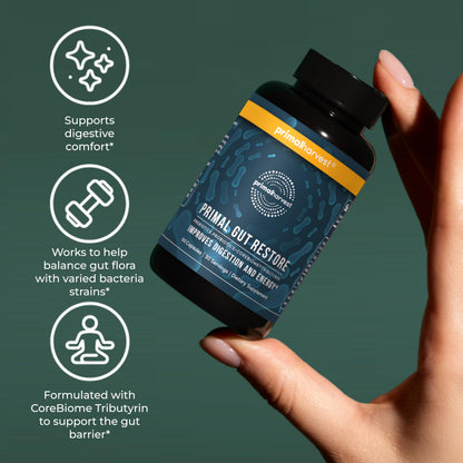 Primal Harvest Restore for Gut Health, Primal Gut Restore w/POSTbiotics, PREbiotics and PRObiotics for Women and Men, 60 CT - Digestion, Colon Cleanse,