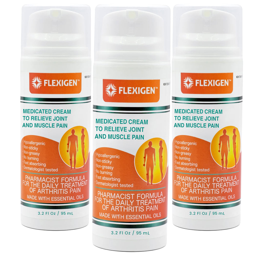 FLEXIGEN Pain Cream Lotion 3-Pack – Natural Menthol Formula with Frankincense & Essential Oils – Fast-Acting, Non-Greasy, Pleasant Scent FLEXIGENBuy Supplements Australia