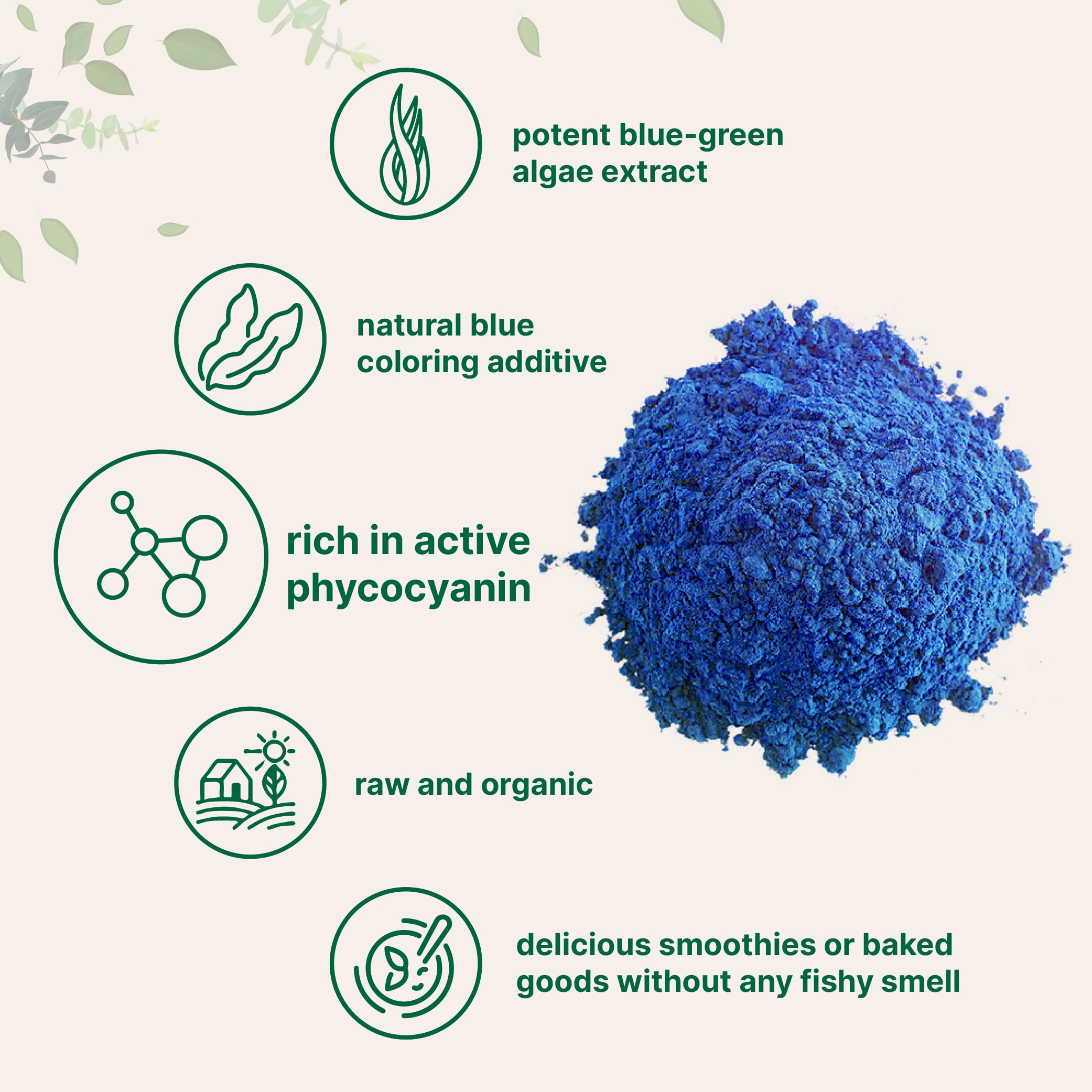 Organic Blue Spirulina Powder (Phycocyanin Extract), 30 Servings - No Fishy Smell, 100% Vegan Protein from Blue-Green Algae, Natural Luminous Food