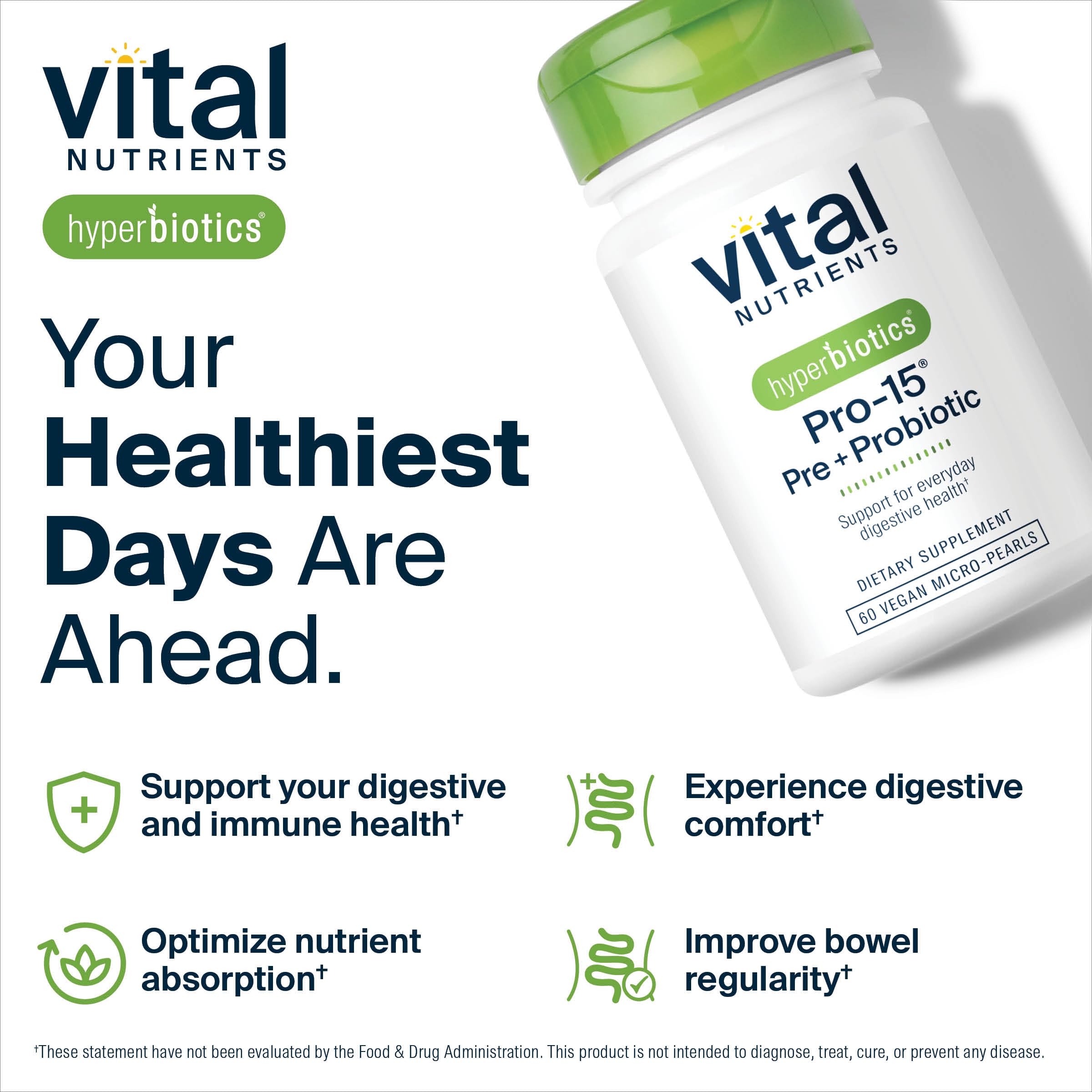 Hyperbiotics Vital Nutrients Pro-15 Prebiotics and Probiotics for Women and Men | 15 Science Backed Strains | Supports Occasional Constipation
