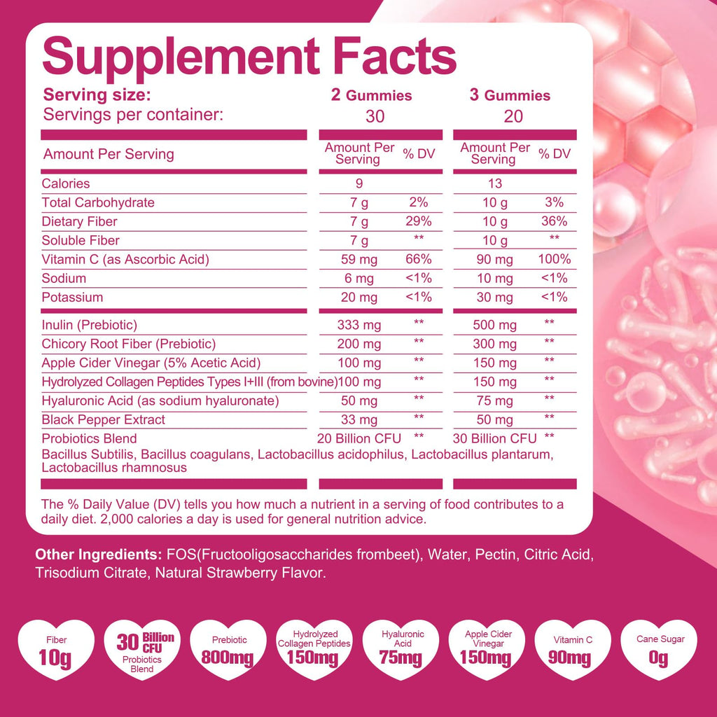 Migcopat 10G Fiber Gummies with Collagen Peptides, Hyaluronic Acid, Vitamin C, ACV, 30 Billion CFU Probiotics – Sugar Free Collagen Gummy for Skin, Hair & Nails – Digestive Health Support – 60 Cts MigcopatBuy Supplements Australia