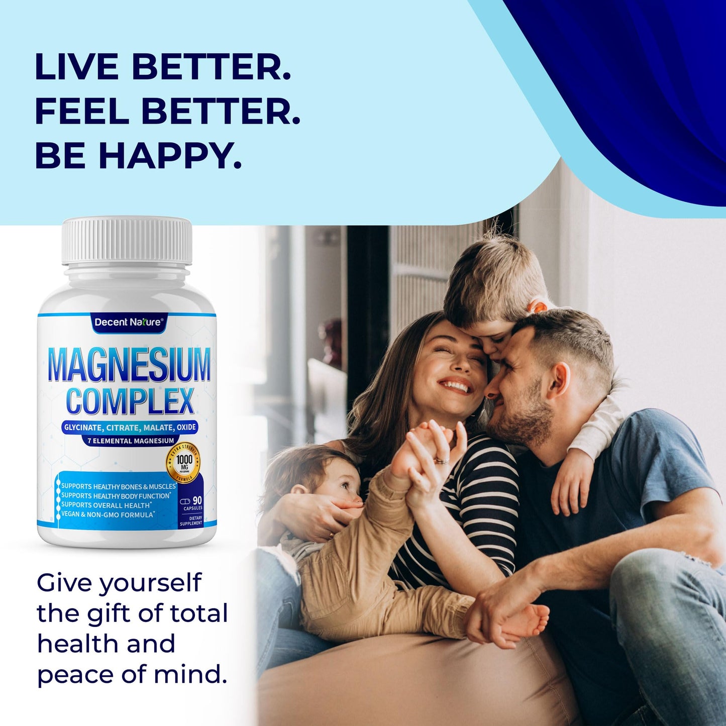 Magnesium Complex 7 Elemental Magnesium Supplement 1000mg – Magnesium Glycinate, Citrate, Malate, Taurate, Oxide, Aspartate, Orotate Non-GMO 90 Capsules DECENT NATURE buy supplements Au