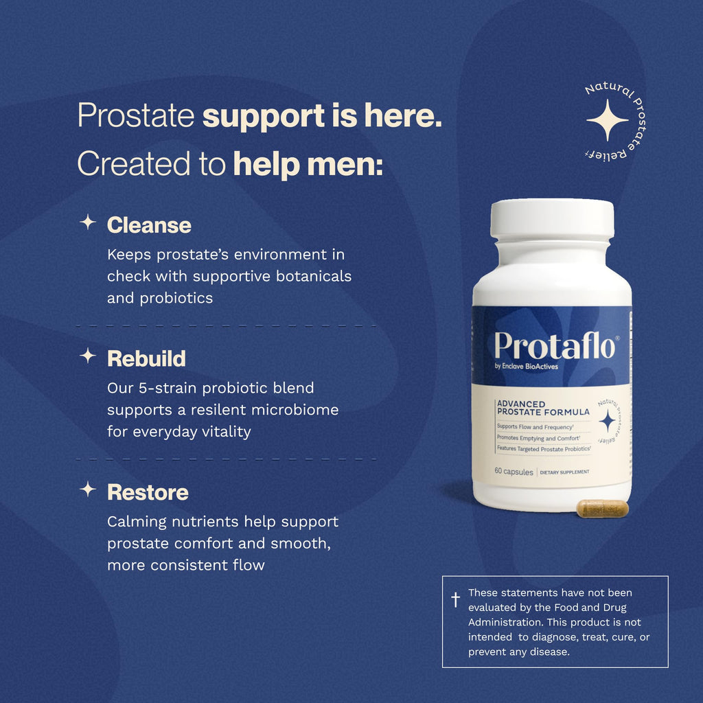 Protaflo Prostate Supplements for Men - Supports Urinary Flow & Bladder Control | Probiotics + Black Walnut, Nettle, Turmeric, Lycopene, Pumpkin Seed