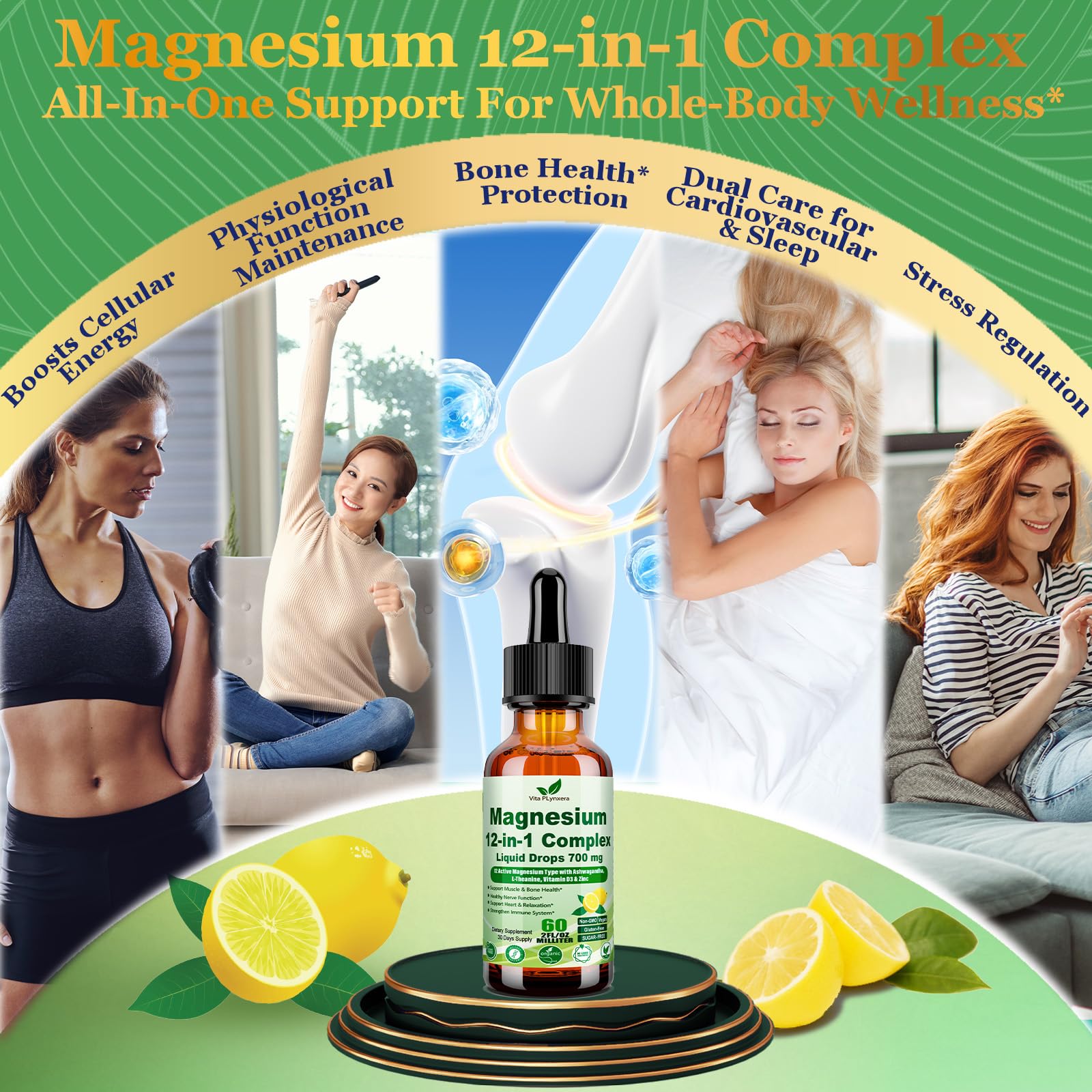 12-in-1 Magnesium Complex Liquid Drops, Chelated Magnesium Citrate Glycinate Taurate Malate Aspartate w. Ashwagandha Theanine D3 & Zinc for Relaxation Sleep Immune Health & Muscle Function丨Women Men. Vita PLynxera buy supplements Au