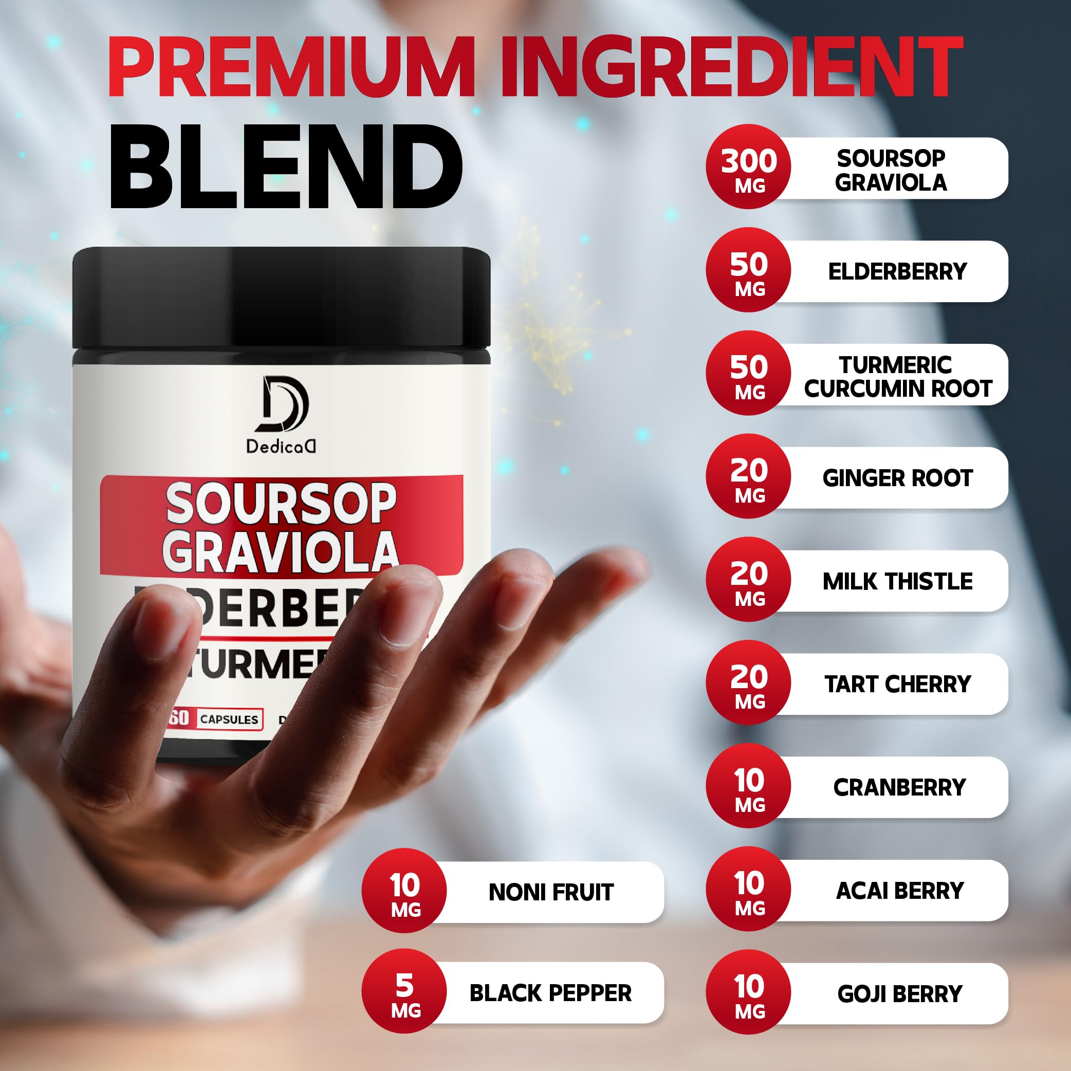 DEDICAD 11in1 Graviola Soursop Capsules - Blended with Elderberry, Turmeric, Ginger, Milk Thistle, Cranberry & More - Support Positive Mood, Immune System & Body Management DEDICAD buy supplements Au