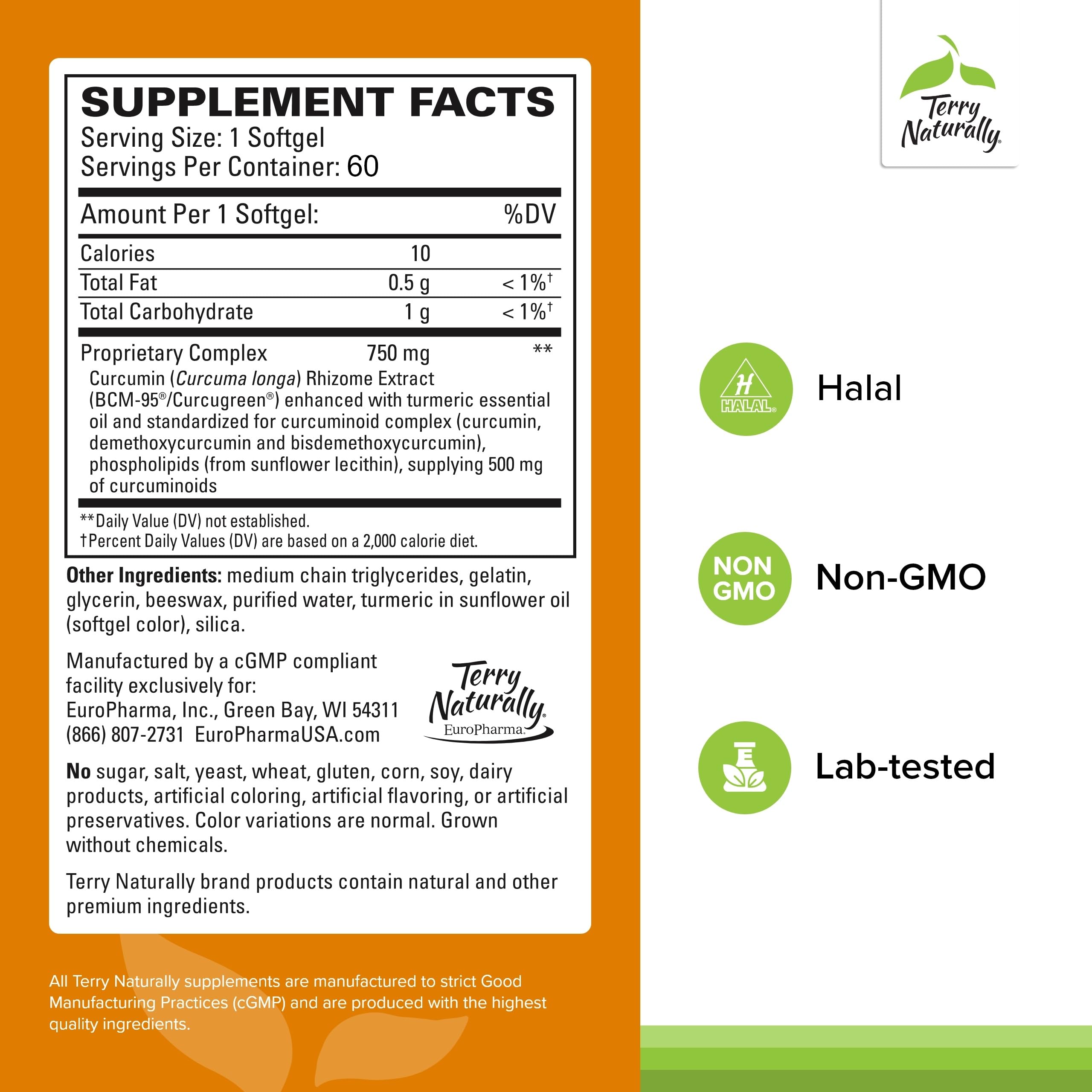 Terry Naturally CuraMed 750mg - Antioxidant Supplement for Brain & Heart Health Support - Dietary Supplement with High-Potency Curcumin Complex - Kidney, Liver & Immune Health Support - 60 Softgels Terry NaturallyBuy Supplements Australia