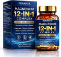 Puravita Magnesium 12-in-1 Complex supplement bottle and packaging on a white background