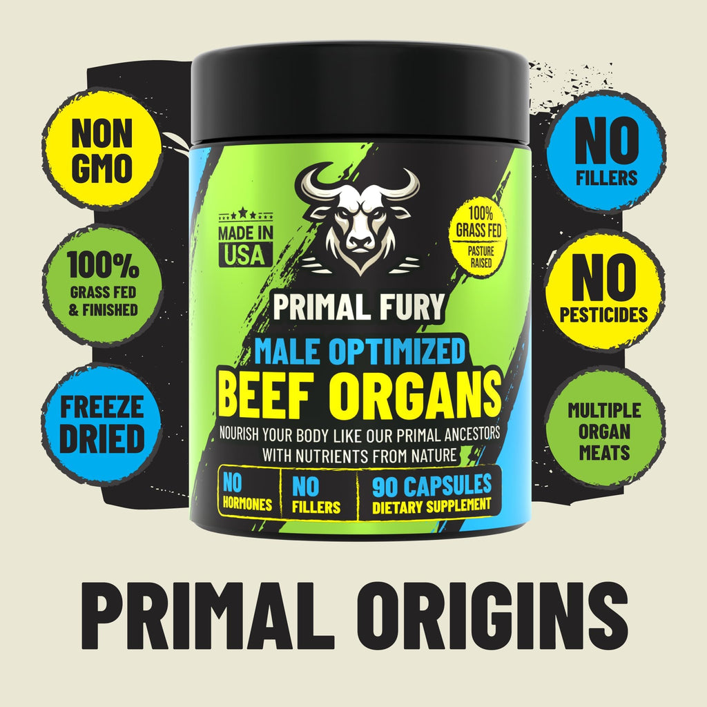 Grass Fed Beef Organ Supplement for Men - Male Optimization Pills - 6 Vital Beef Organs to Drive Prostate Health & Peak Performance, Made in USA, 90 Capsules (2 Pack) PRIMAL FURYBuy Supplements Australia