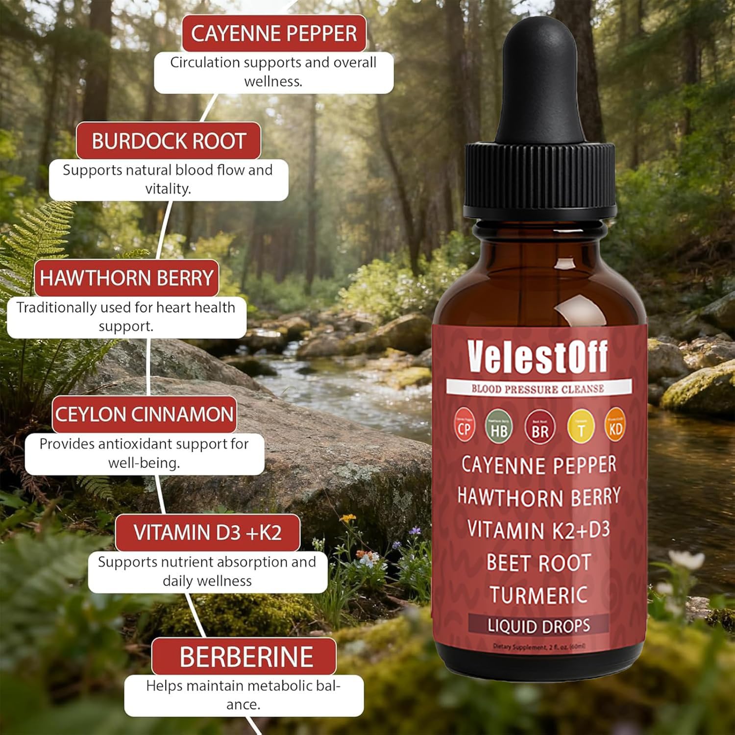 Velestoff Cayenne Pepper | Cayenne Heart & Circulation Blend – Botanical Extracts with Hawthorn, Beet Root, Turmeric, Vitamin K2 & D3 – Daily Wellness Drops (2 fl oz) (1) DFTLUUE buy supplements Au