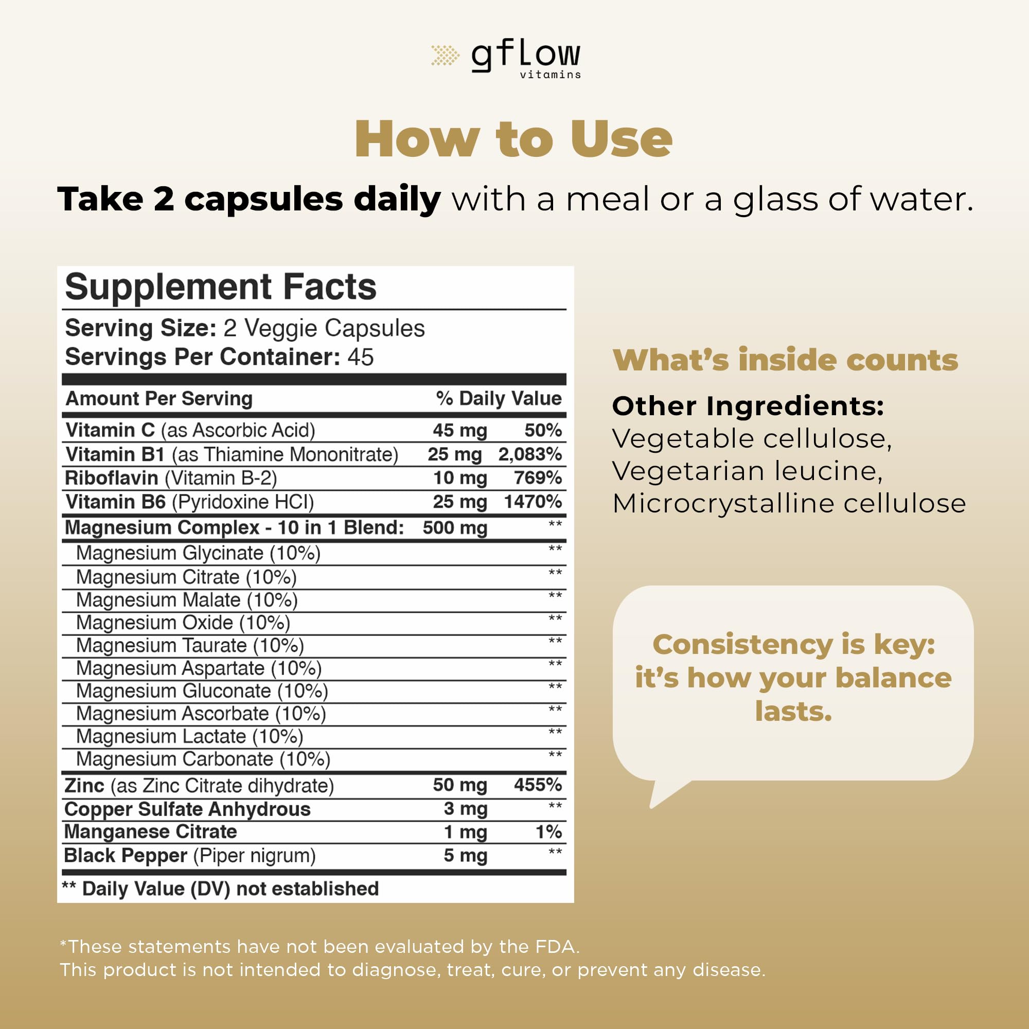 gflow vitamins Magnesium Complex Supplement - 10 Active Forms, Glycinate, Citrate, Malate, Oxide, Taurate, Aspartate, Gluconate, Ascorbate, Lactate, Carbonate, Plus More with Vitamin C B1 B2 B6 B12 gflow vitamins buy supplements Au