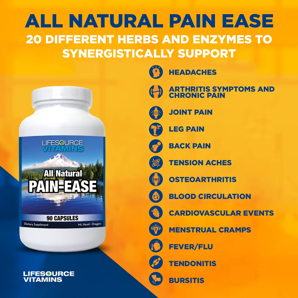 LifeSource Vitamins All Natural Pain Ease – 20 Synergistic Herbs and Enzymes That Naturally & Safely Support: Headaches & Migraines - Knees – Shoulders – Joints – Leg Pain – Tension LifeSource VitaminsBuy Supplements Australia