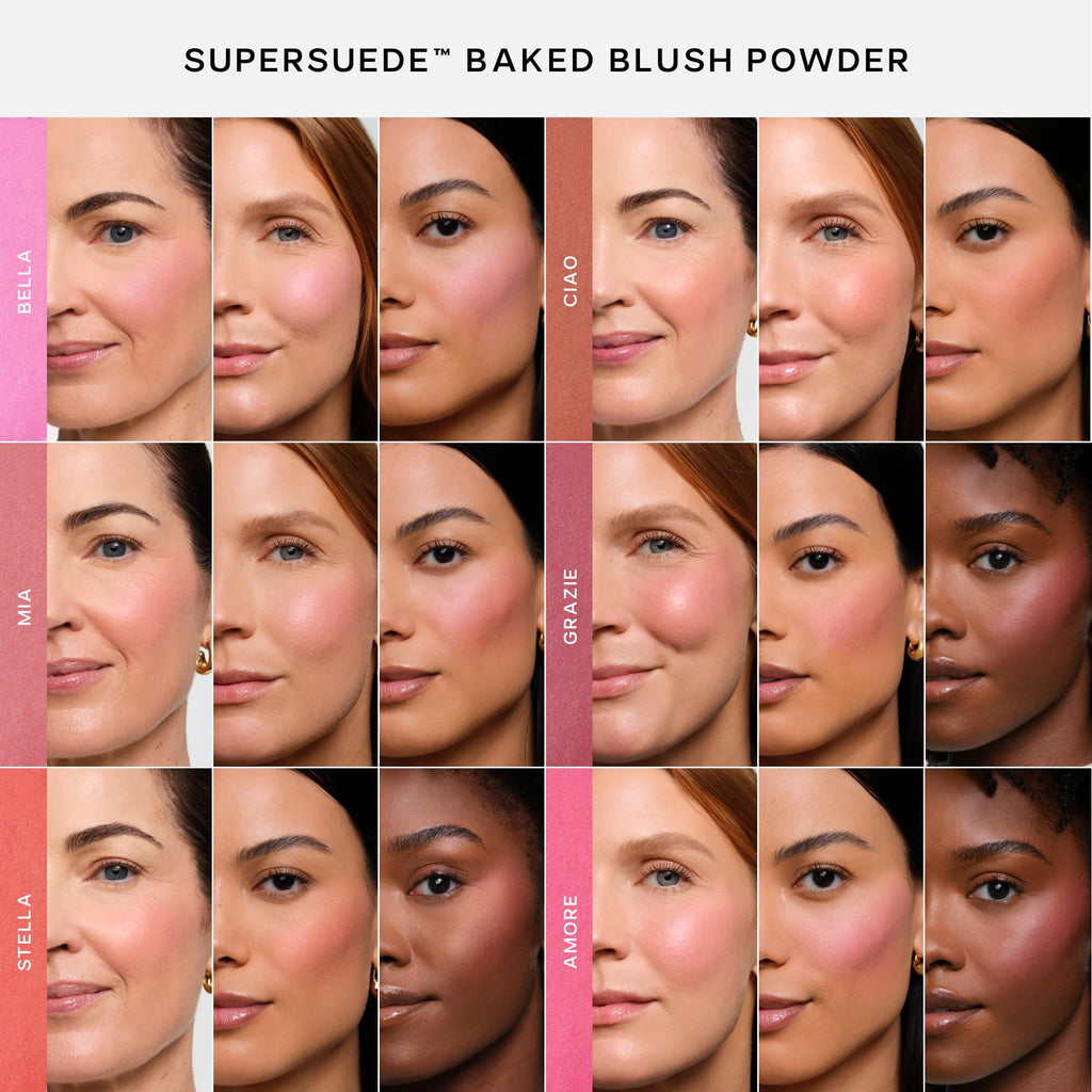 Saie SuperSuede Baked Blush - Talc-Free Powder Blush for Cheeks Infused with Hyaluronic Acid, Glycerin + Squalane - Hydrating Face Makeup for a Natural, Diffused Flush of Color - Ciao (0.1 Ounce) SaieBuy Supplements Australia