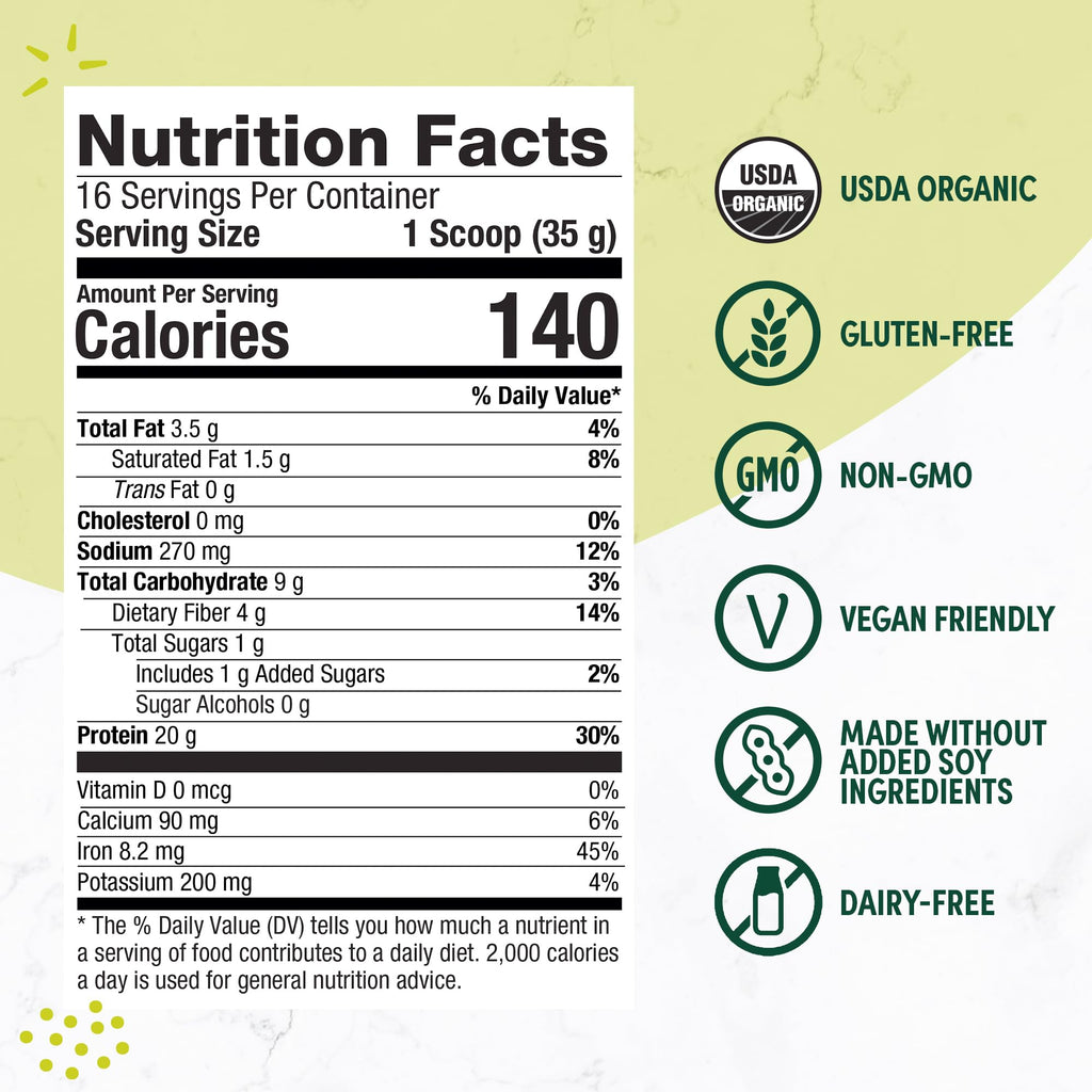 Purely Inspired Plant-Based Protein Powder for Men & Women, Rich Decadent Chocolate (16 Servings) - Vegan & Organic - 20g of Pea Protein Powder for Smoothies & Shakes