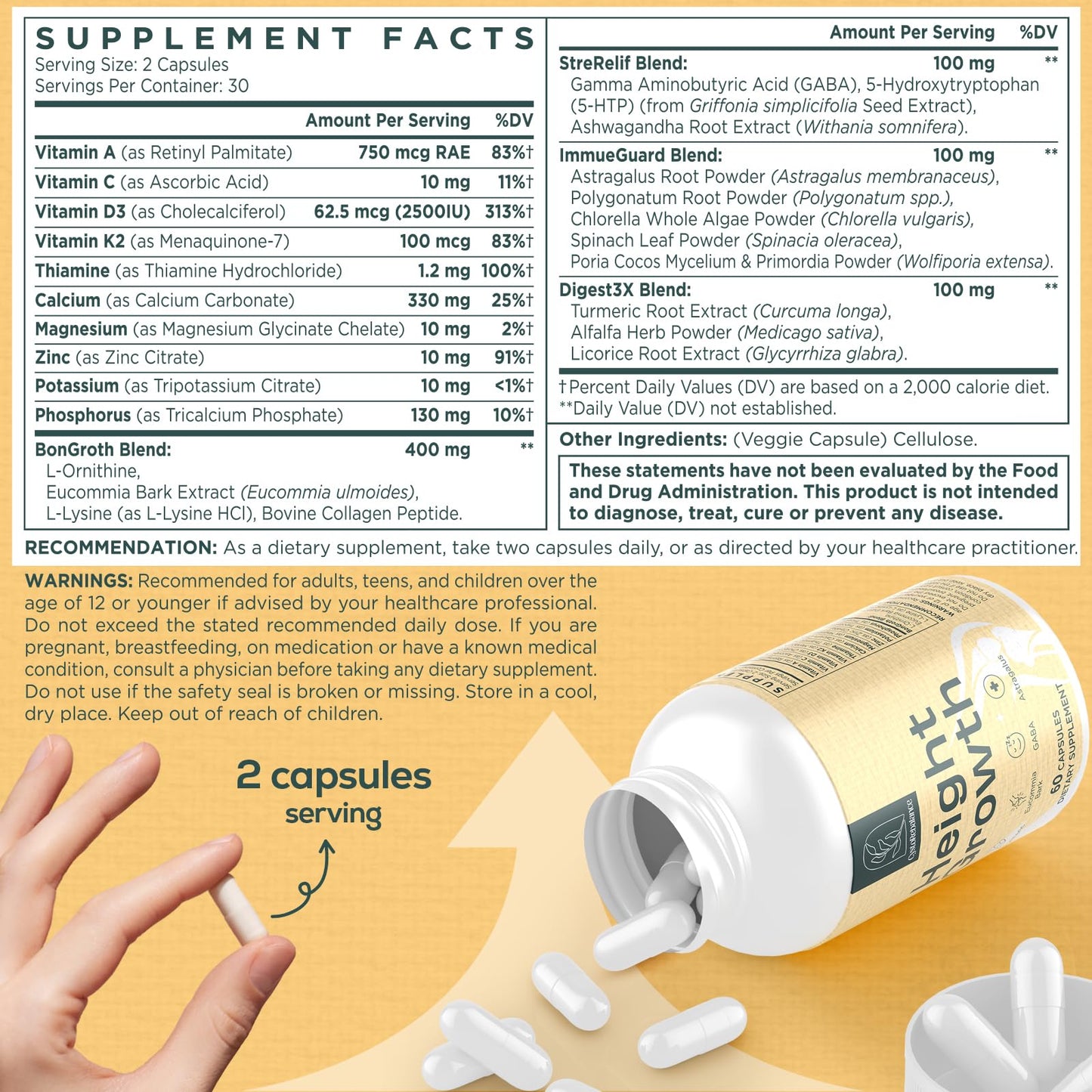 CystoRebalance 25-in 1 Bone Strength Supplement - for Natural Growth, Digestion and Stress - High Absorption - Calcium, Magnesium, Zinc, Ashwaganda and Multivitamins for Age 12+ | 60 Caps CystoRebalance buy supplements Au