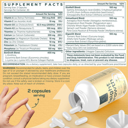 CystoRebalance 25-in 1 Bone Strength Supplement - for Natural Growth, Digestion and Stress - High Absorption - Calcium, Magnesium, Zinc, Ashwaganda and Multivitamins for Age 12+ | 60 Caps CystoRebalance buy supplements Au