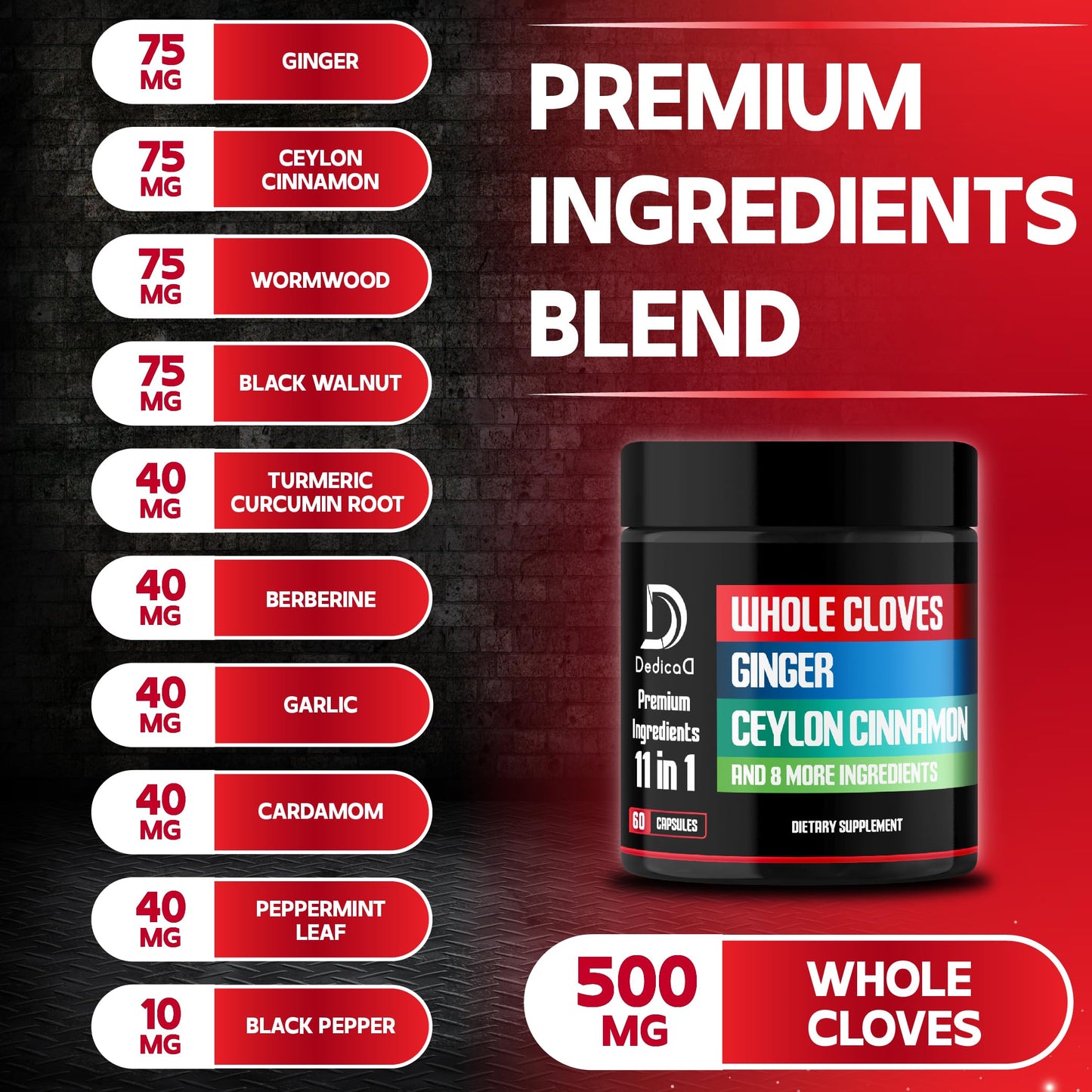DEDICAD 11in1 Cloves Supplement with Ginger, Ceylon Cinnamon and 8 Other More - Digestive, Immune System, Mood Support - 60 Capsules - 30 Days Supply DEDICAD buy supplements Au