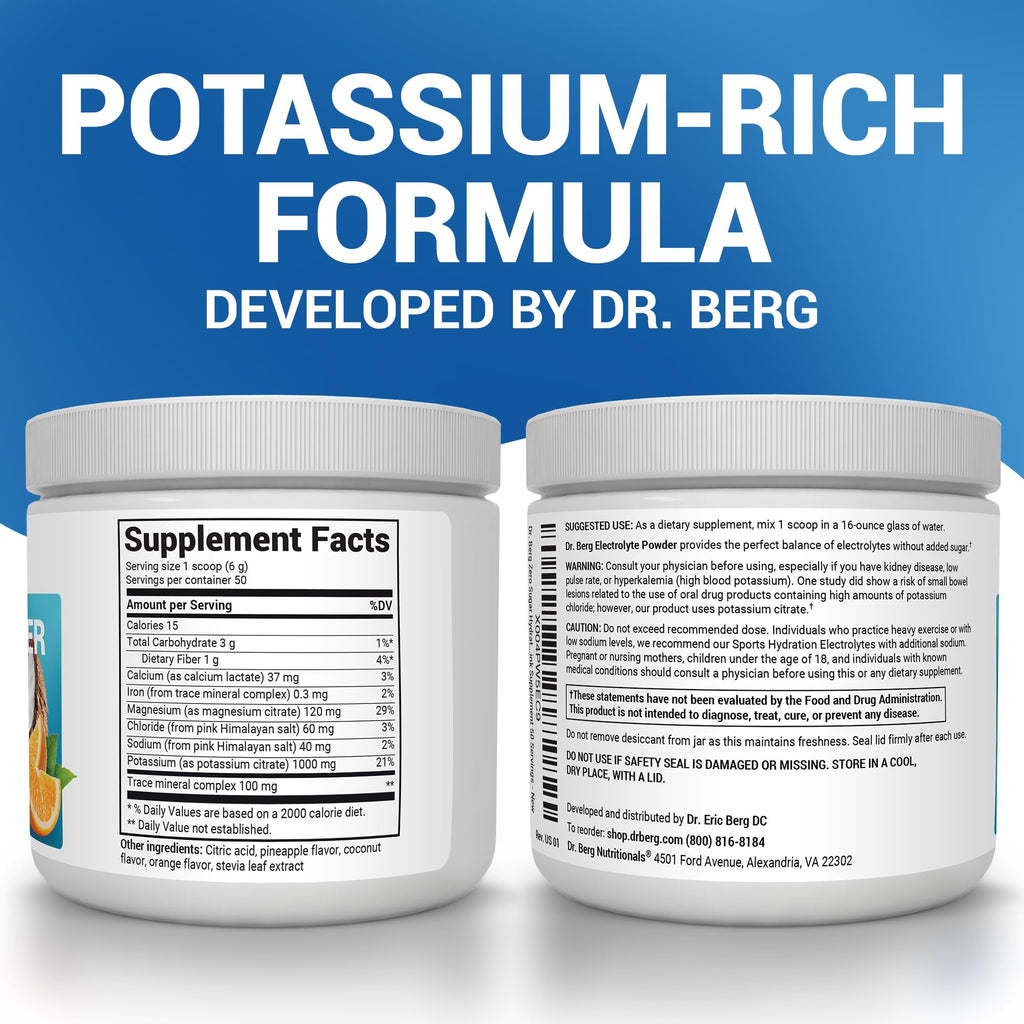 Dr. Berg Zero Sugar Hydration Keto Electrolyte Powder - Enhanced w/ 1000 mg of Potassium & Real Pink Himalayan Salt (NOT Table Salt) - Tropical Coconut