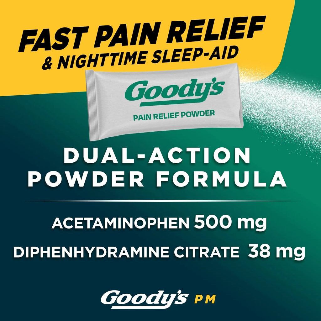 Goody's Nighttime Powder, Pain Reliever & Sleep Aid with Acetaminophen & Diphenhydramine Citrate, Caffeine Free, 16 Count Goody'sBuy Supplements Australia