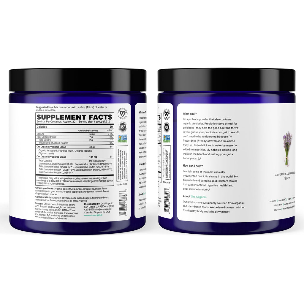 Ora Organic Prebiotic and Probiotic Powder Supplement - 20 Billion Probiotics, 7 Strains for Best Prebiotic Powder, Non-GMO, Probiotics for Women, Men & Kids - Lavender Lemonade Flavor, 30 Servings Ora Organic buy supplements Au