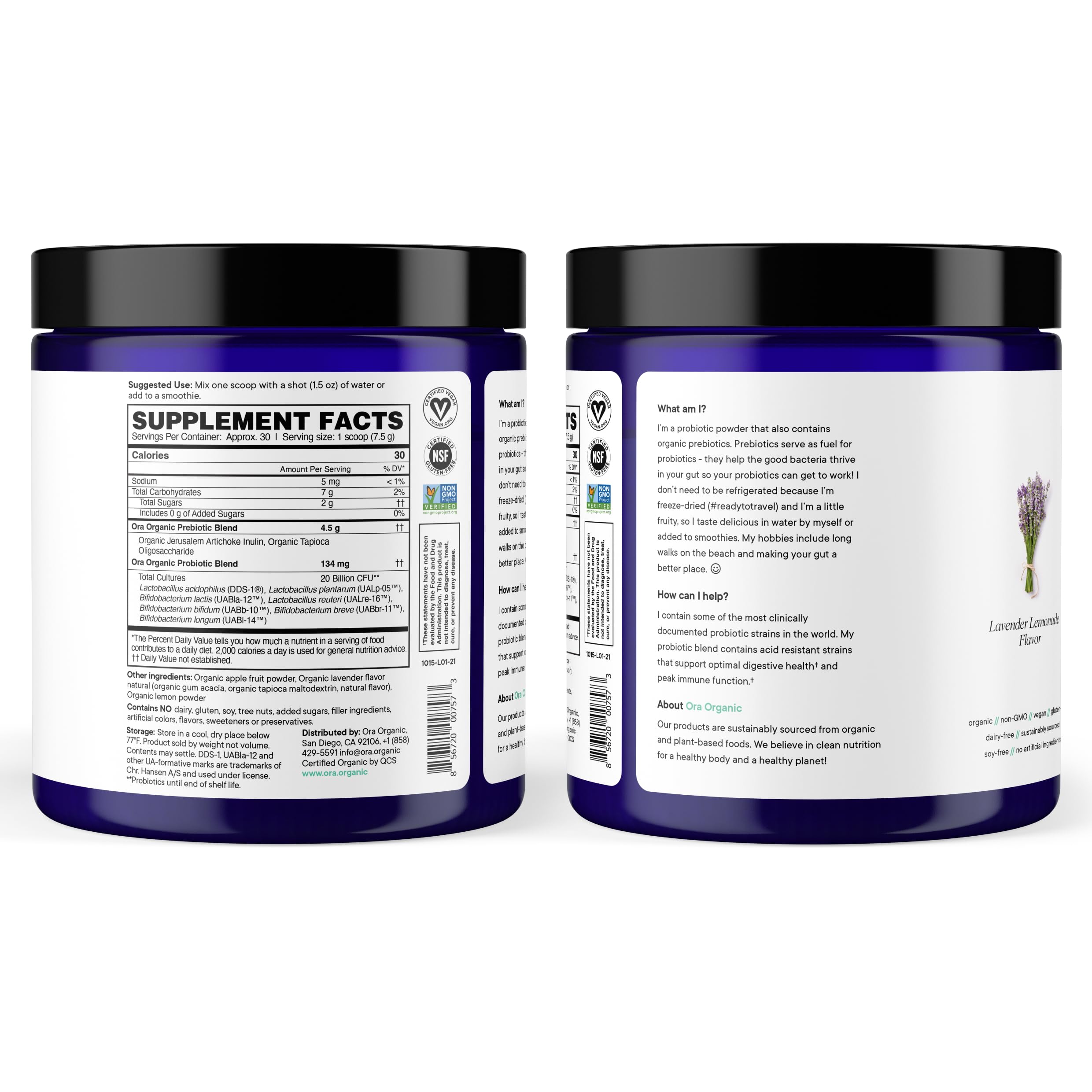 Ora Organic Prebiotic and Probiotic Powder Supplement - 20 Billion Probiotics, 7 Strains for Best Prebiotic Powder, Non-GMO, Probiotics for Women, Men & Kids - Lavender Lemonade Flavor, 30 Servings Ora Organic buy supplements Au