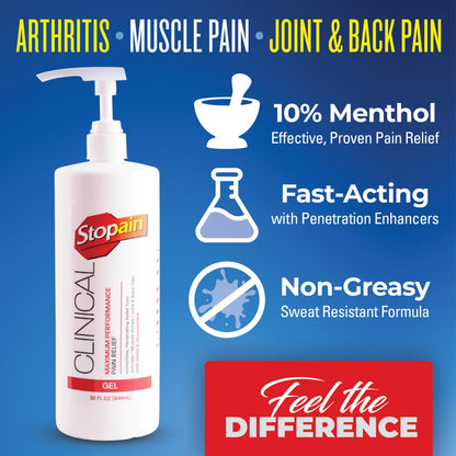 Stopain Clinical Pain Relief Gel 32 oz - Professional Formula for Arthritis, Knee, Back & Muscle Pain - Maximum Strength Gel for Joint & Nerve Pains with 10% Menthol Plus Glucosamine - Made in USA StopainBuy Supplements Australia