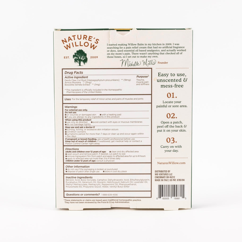 Nature's Willow Natural Pain Relief Patches for Muscles & Joints | Fast-Acting with White Willow Bark | Free from Artificial Fragrances & Dyes | 6 Patches per Pack (3-Pack) Nature's WillowBuy Supplements Australia