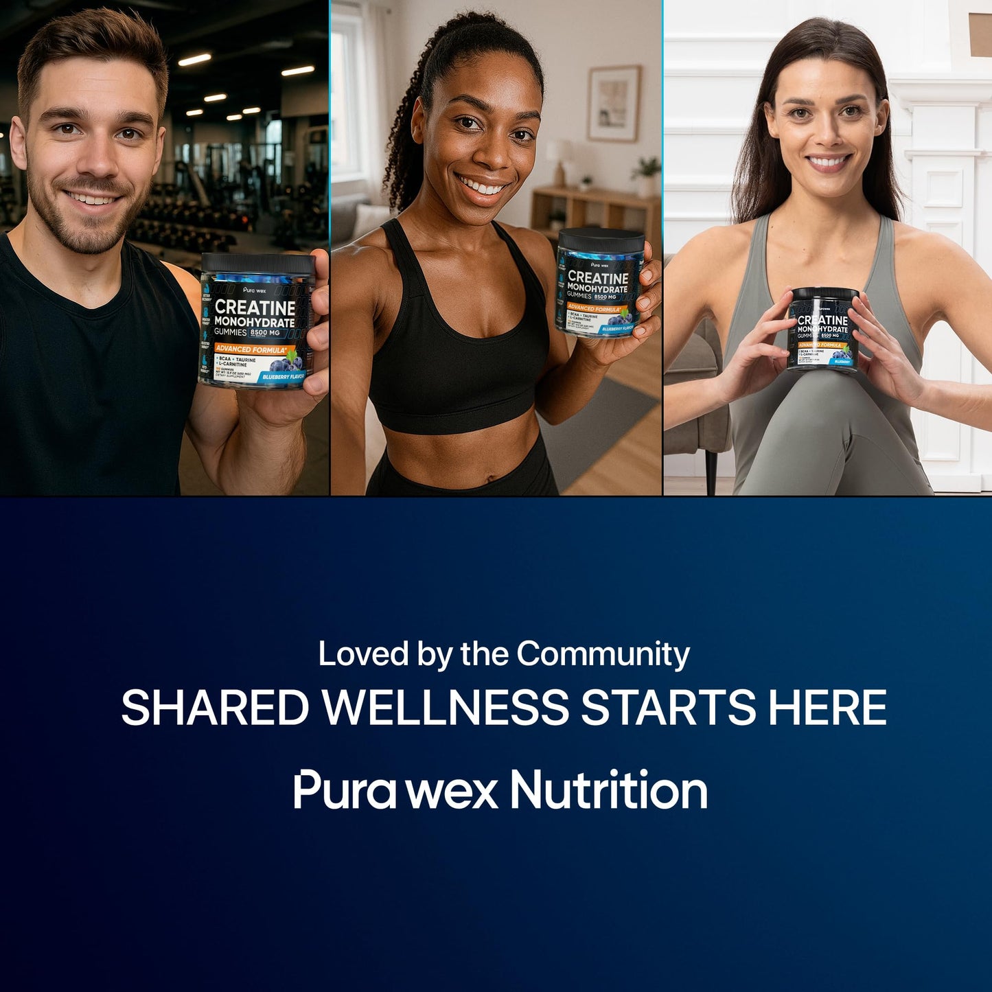 PURA WEX NUTRITION Creatine Monohydrate Gummies 8500mg Complex for Men & Women - Pre Workout Creatine Chews for Muscle Growth, Strength & Energy,