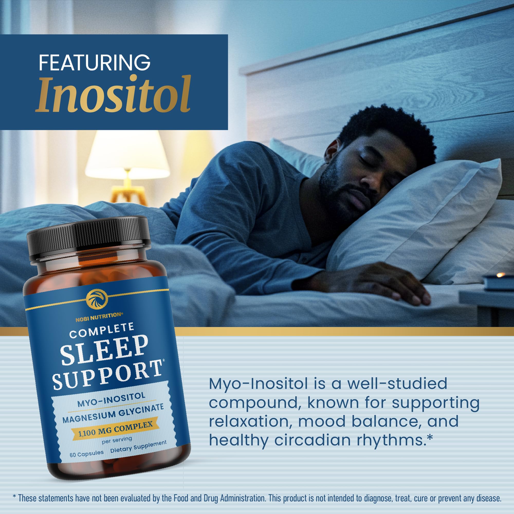 Complete Sleep Support | Myo Inositol + Magnesium Glycinate | Restful Sleep & Relaxation Support | 1100MG Complex | Melatonin-Free, Non-GMO | Inositol Supplement with Magnesium-Glycinate | 60 Ct Nobi NutritionBuy Supplements Australia