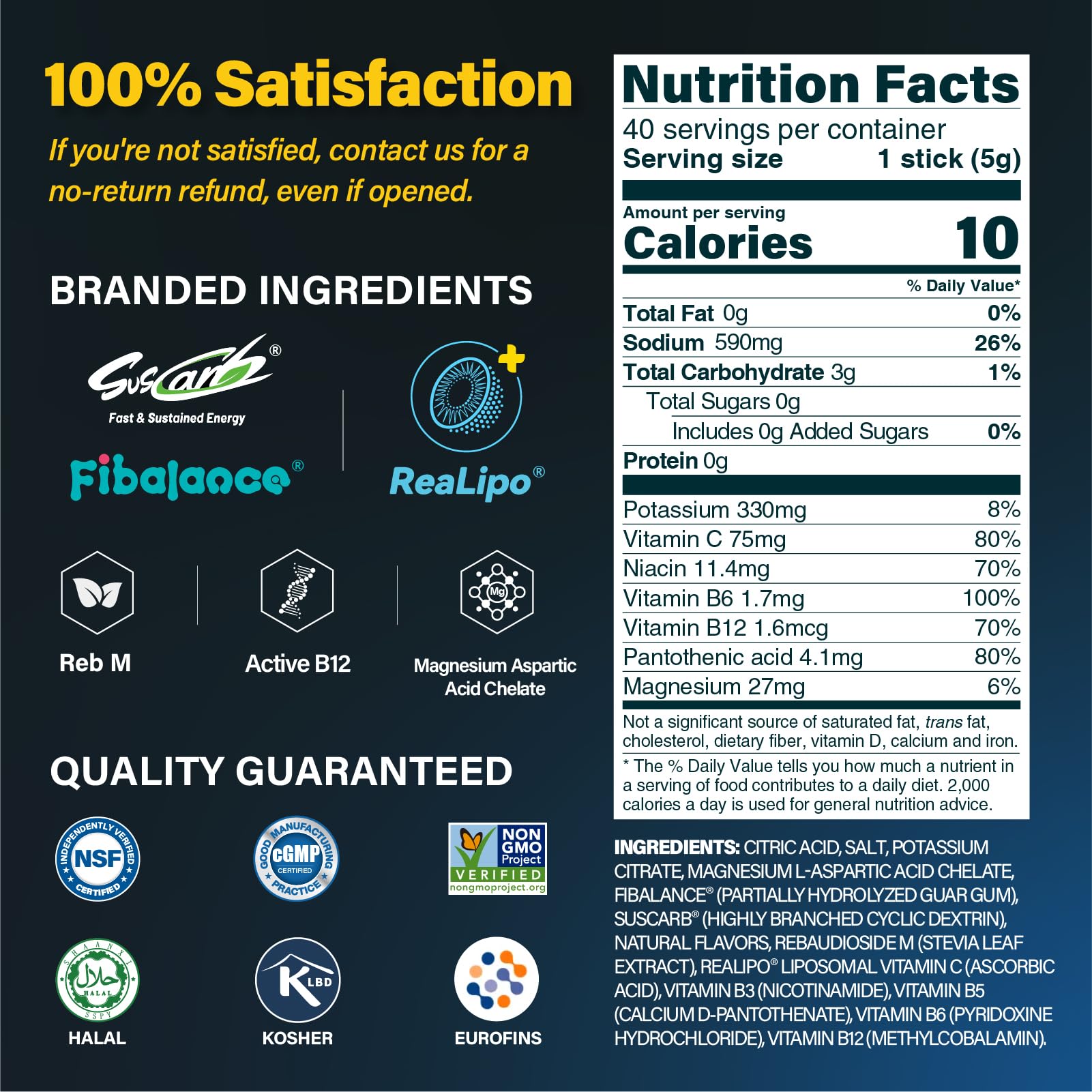 ZestLytes 40 Sticks Sport Hydration Sugar Free Electrolyte Packets, High Sodium Low Calorie Electrolyte Powder Drink Mix, Liquid Daily IV Flavors