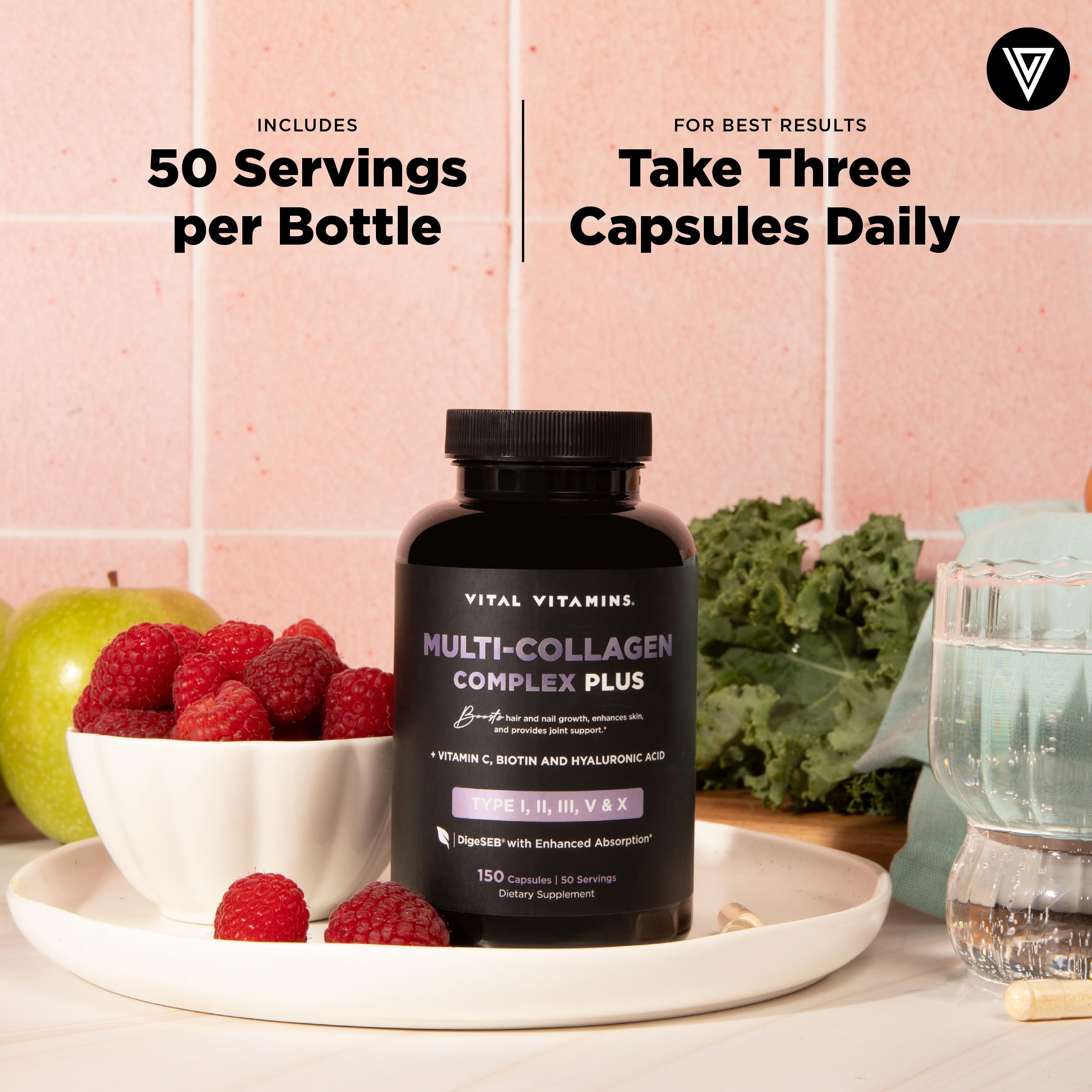 Vital Vitamins Multi Collagen Complex Plus - with Biotin, Hyaluronic Acid, Vitamin C - Type I, II, III, V, X - for Women & Men - Hair, Skin, Nails Beauty Complex - 150 Capsules Vital Vitamins buy supplements Au